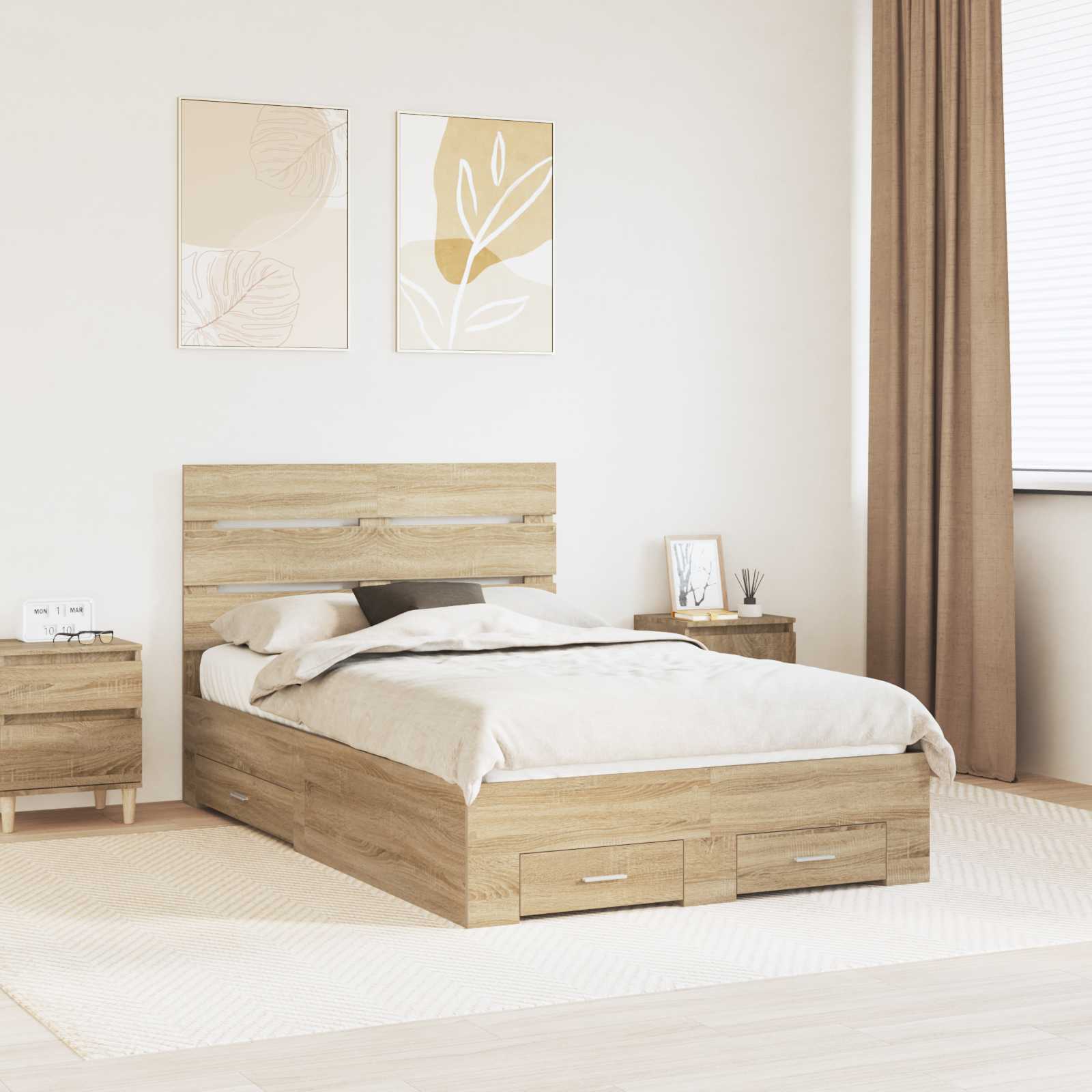 Sengestel med skuffe Sonoma eg 135 x 190 cm Konstrueret træ