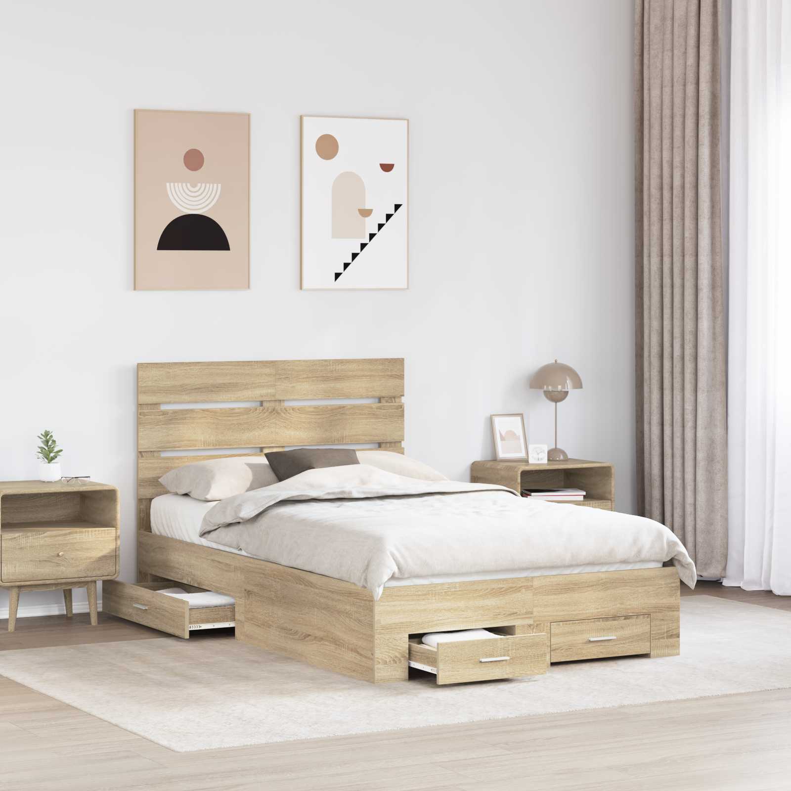 Sengestel med skuffe Sonoma eg 135 x 190 cm Konstrueret træ