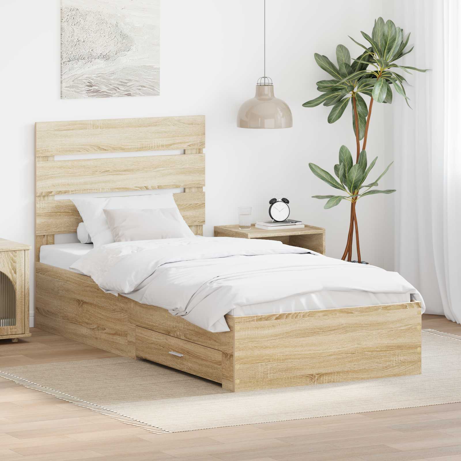 Sengestel med skuffe Sonoma eg 100 x 200 cm Konstrueret træ