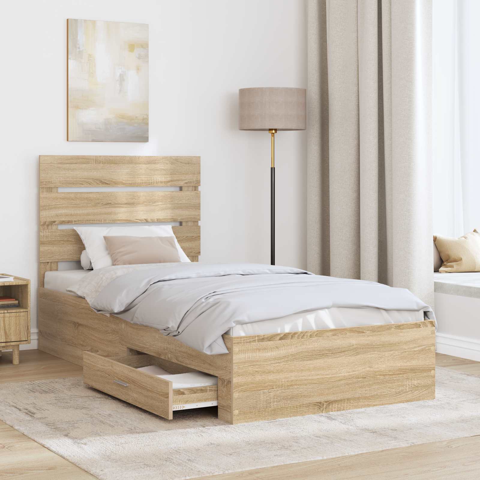 Sengestel med skuffe Sonoma eg 100 x 200 cm Konstrueret træ