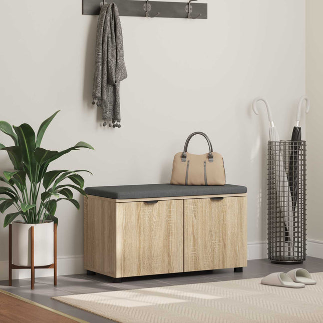 Hallbænk med dør Sonoma eg 80 x 38 x 46 cm Kunstigt træ og stof