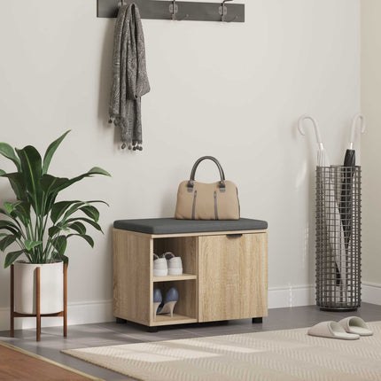 Hallbænk med dør Sonoma eg 60 x 38 x 46 cm Kunstigt træ og stof