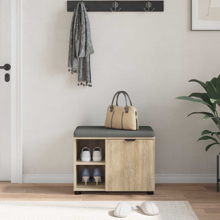 Hallbænk med dør Sonoma eg 60 x 38 x 46 cm Kunstigt træ og stof