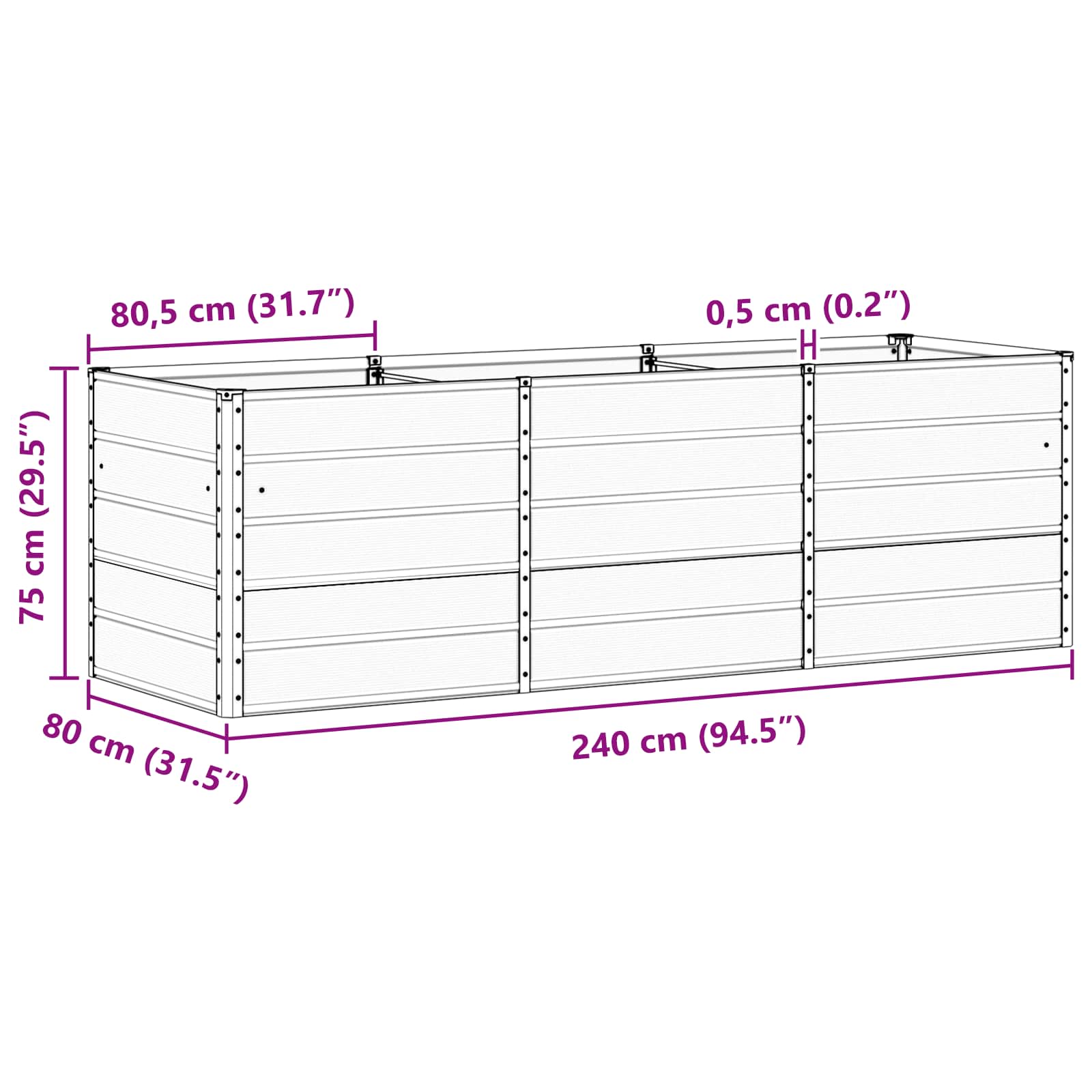Plantekasse Elfenben 240 x 80 x 75 cm Stål