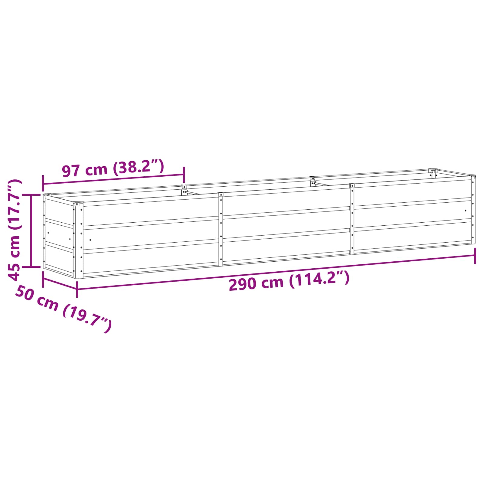 Plantekasse Elfenben 290 x 50 x 45 cm Galvaniseret stål