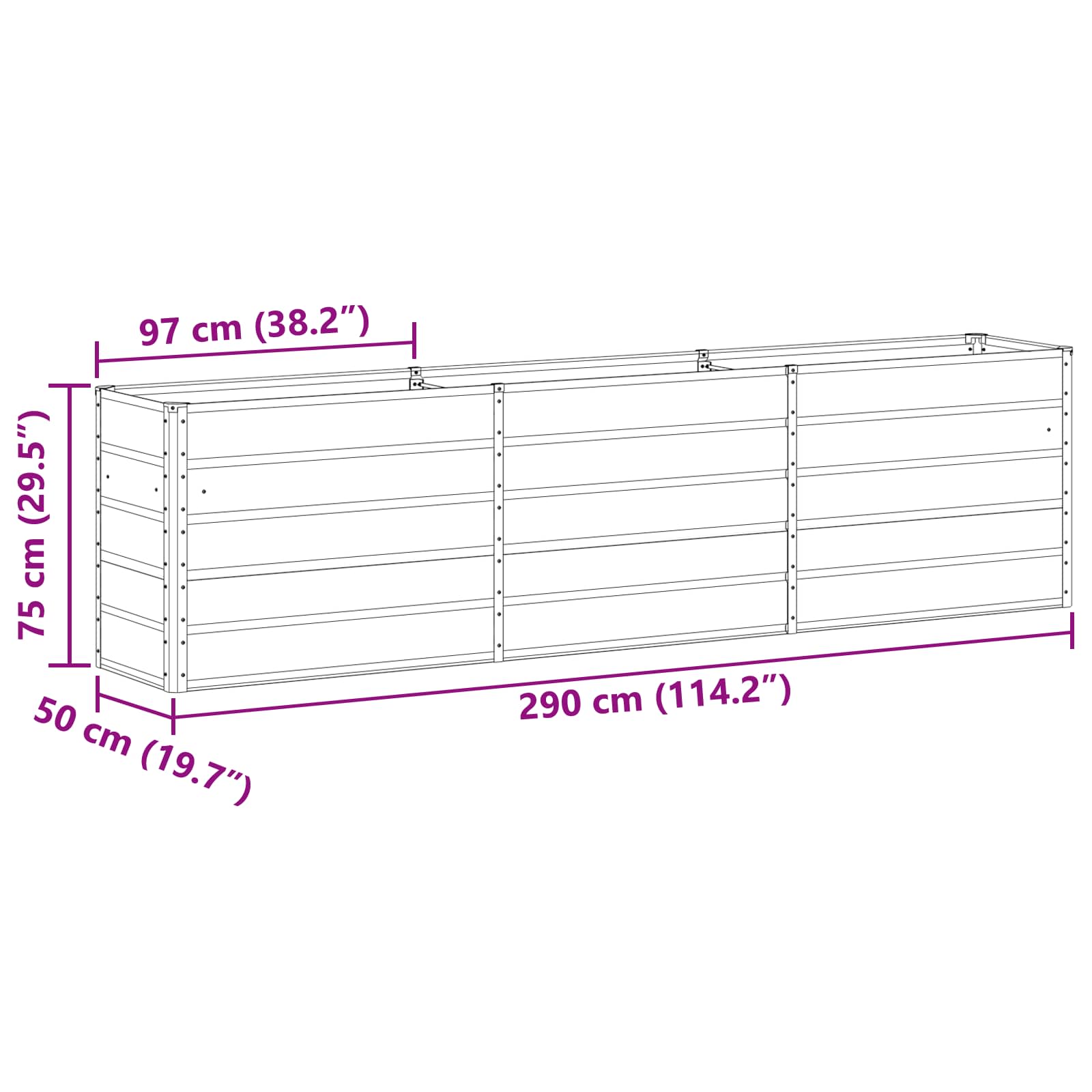 Plantekasse Elfenben 290 x 90 x 75 cm Galvaniseret stål