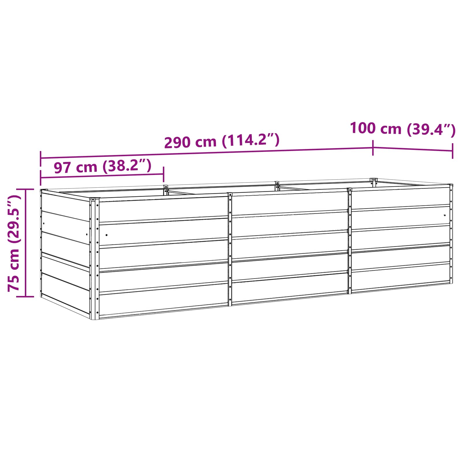 Plantekasse Elfenben 290 x 100 x 75 cm Galvaniseret stål