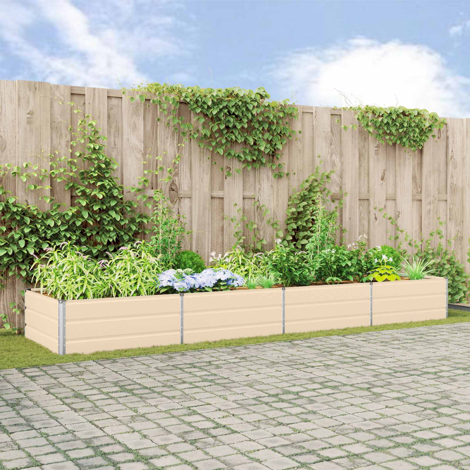 Plantekasse Elfenben 385 x 100 x 45 cm Galvaniseret stål