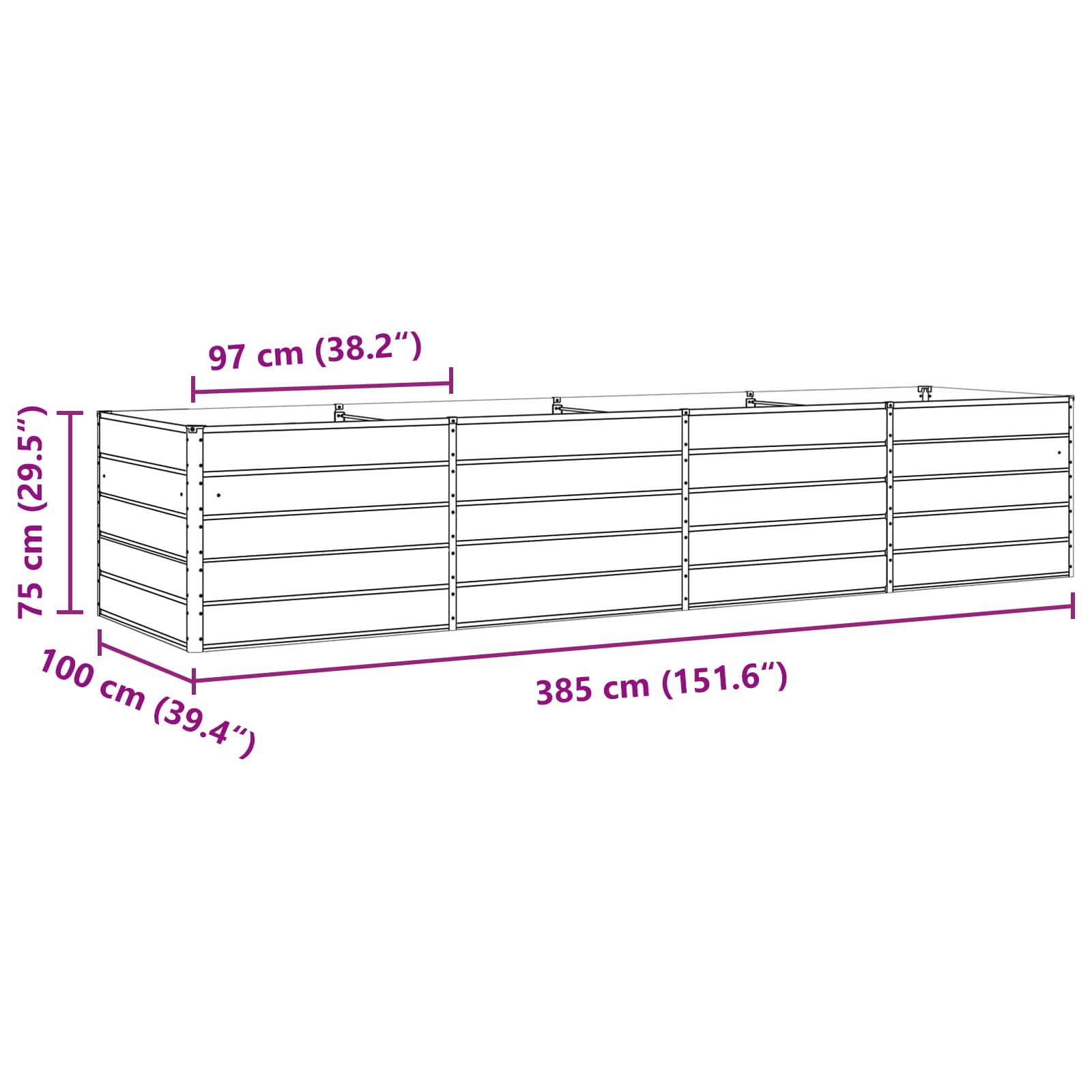 Plantekasse Elfenben 385 x 100 x 75 cm Galvaniseret stål
