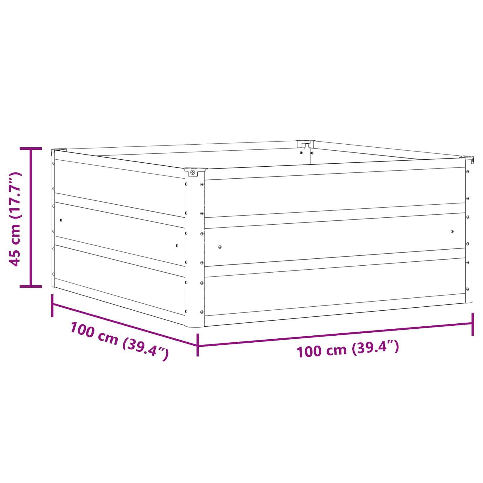 Plantekasse Lysegrå 100 x 100 x 45 cm Stål