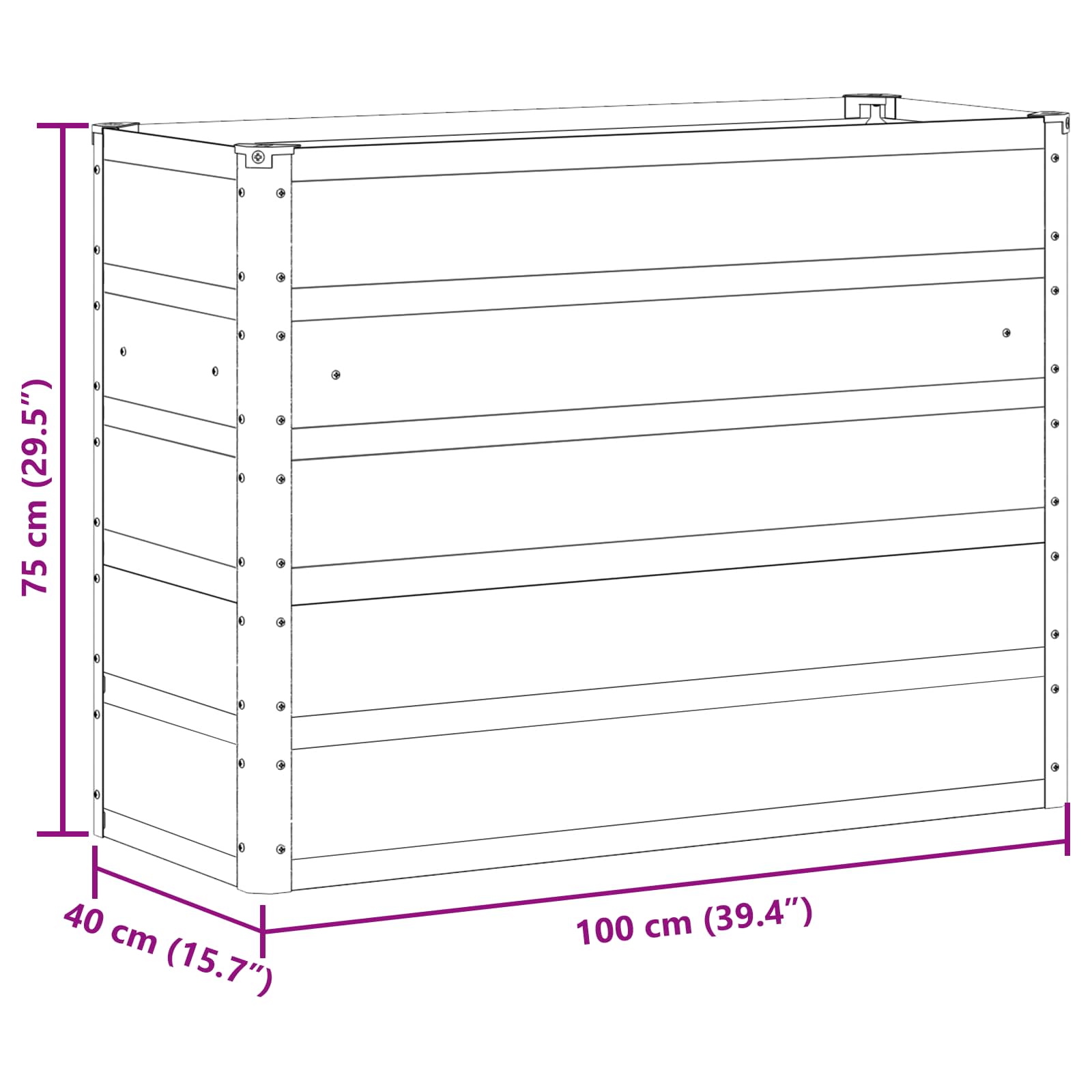 Plantekasse Lysegrå 100 x 40 x 75 cm Stål