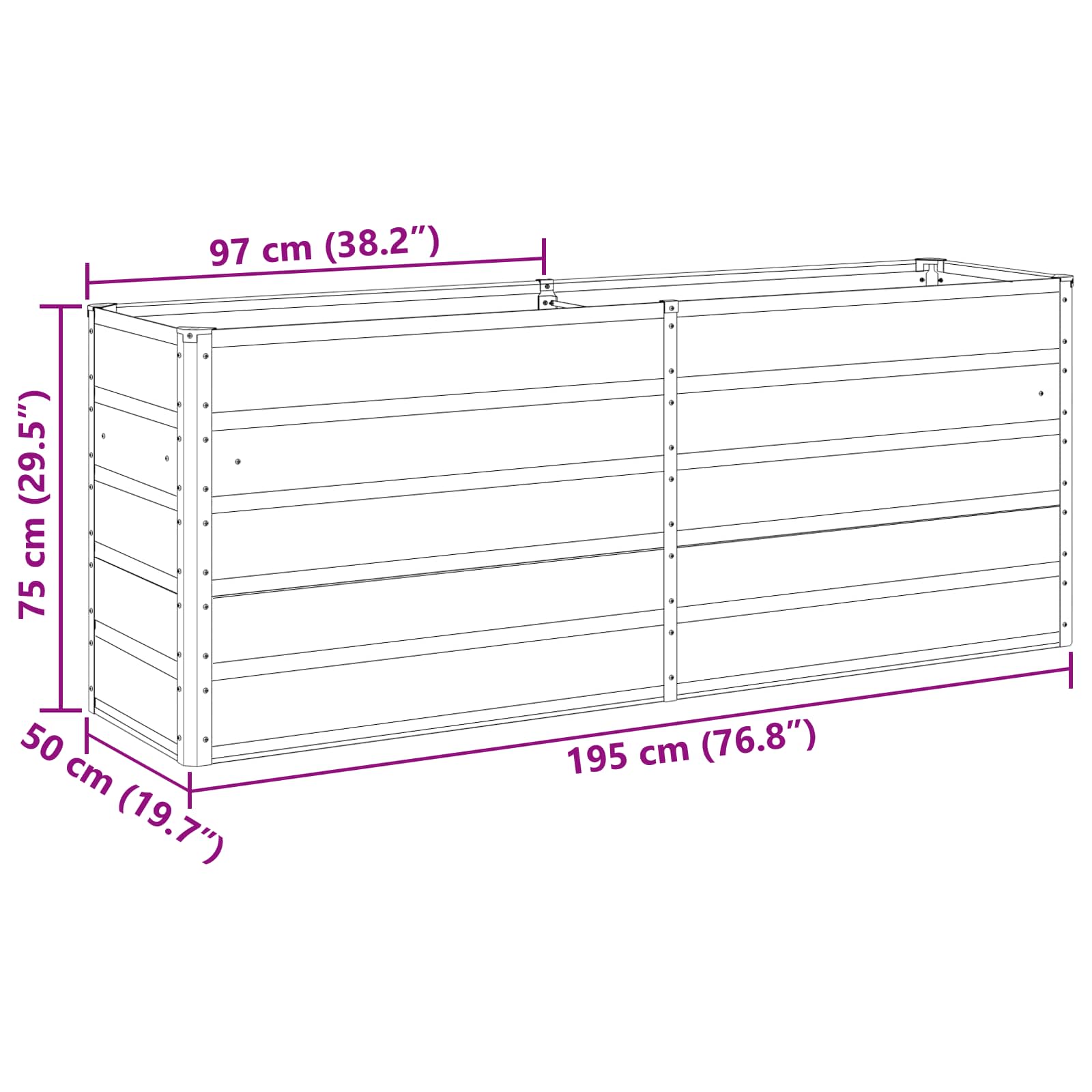 Plantekasse Lysegrå 195 x 50 x 75 cm Galvaniseret stål