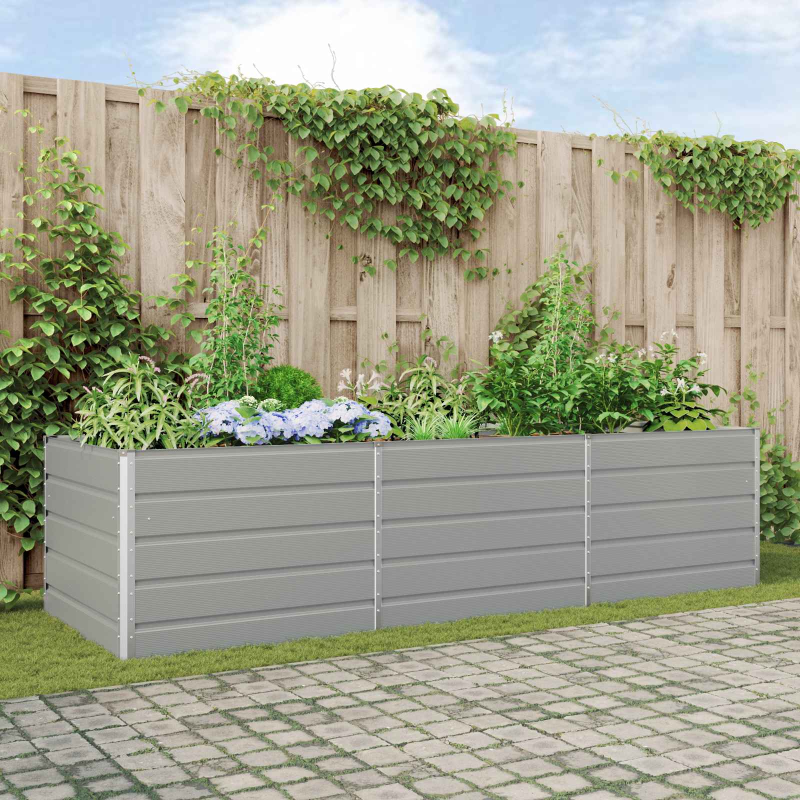 Plantekasse Lysegrå 290 x 100 x 75 cm Galvaniseret stål
