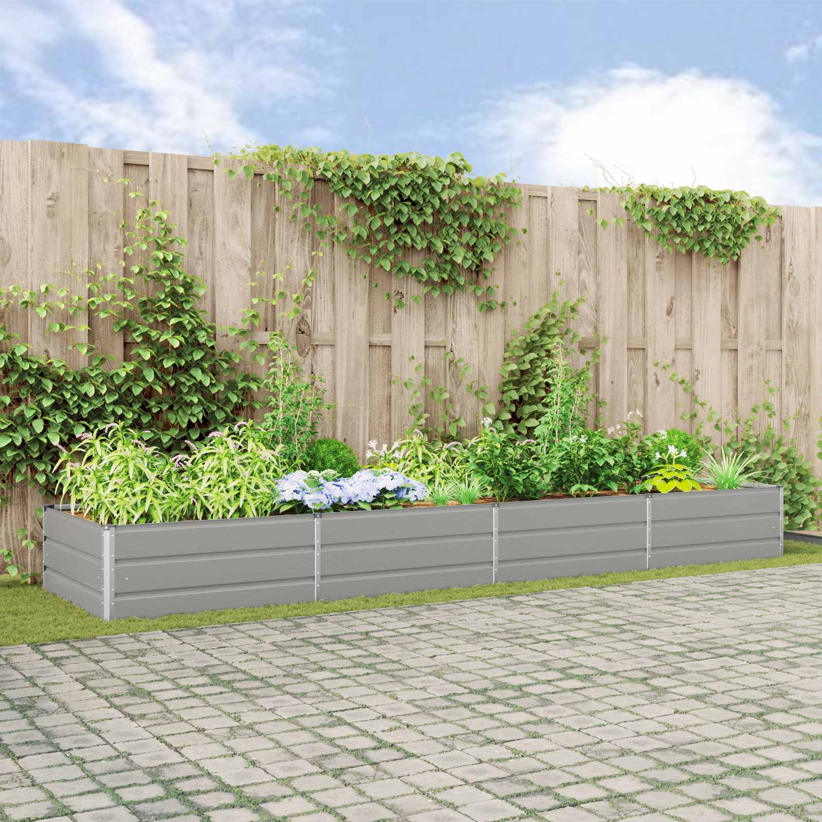 Plantekasse Lysegrå 385 x 100 x 45 cm Galvaniseret stål