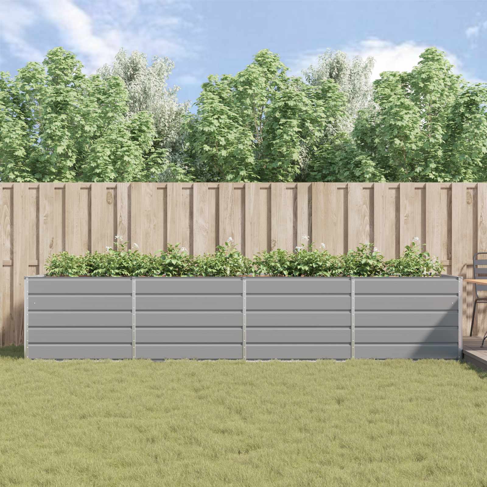 Plantekasse Lysegrå 385 x 100 x 75 cm Galvaniseret stål