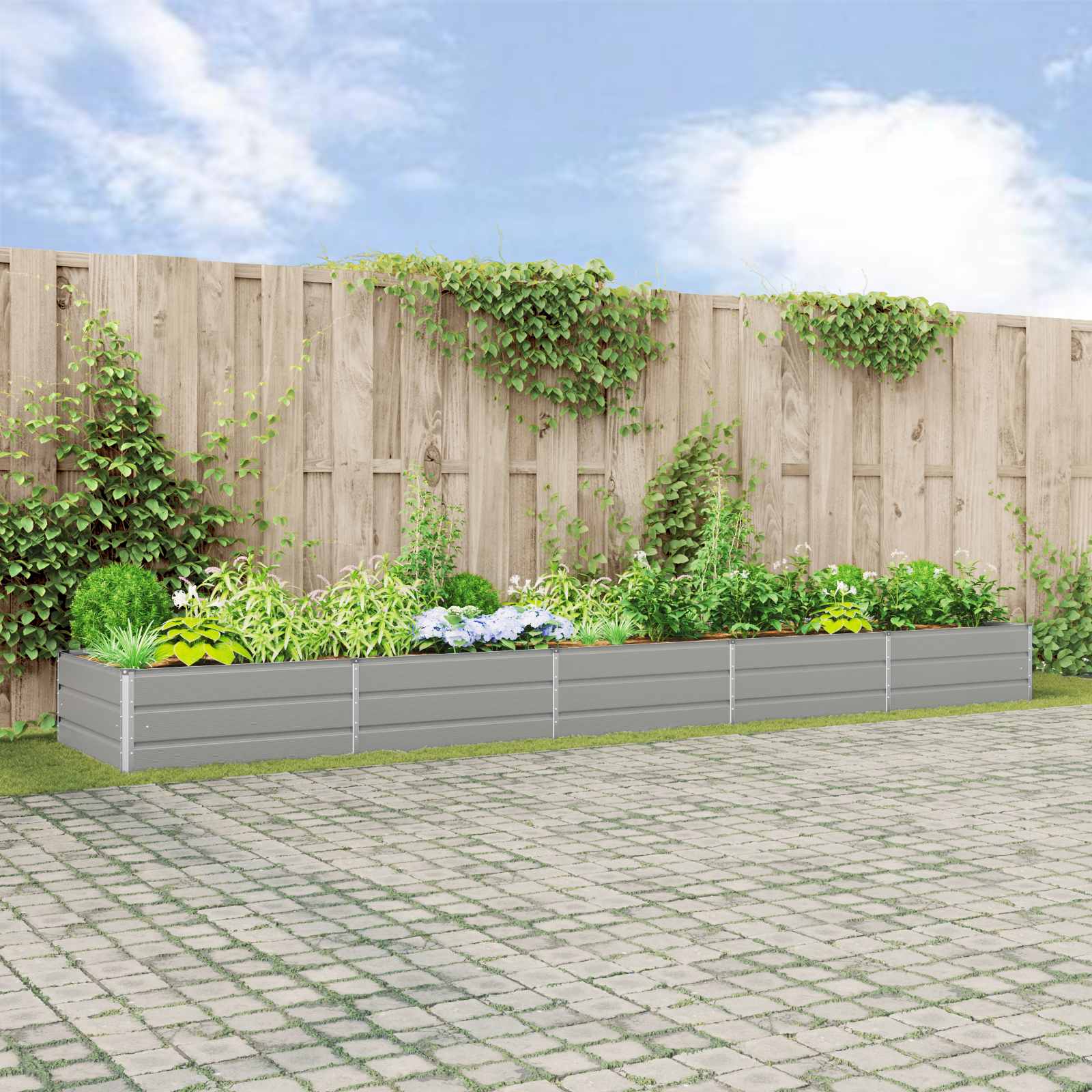 Plantekasse Lysegrå 480 x 100 x 45 cm Galvaniseret stål