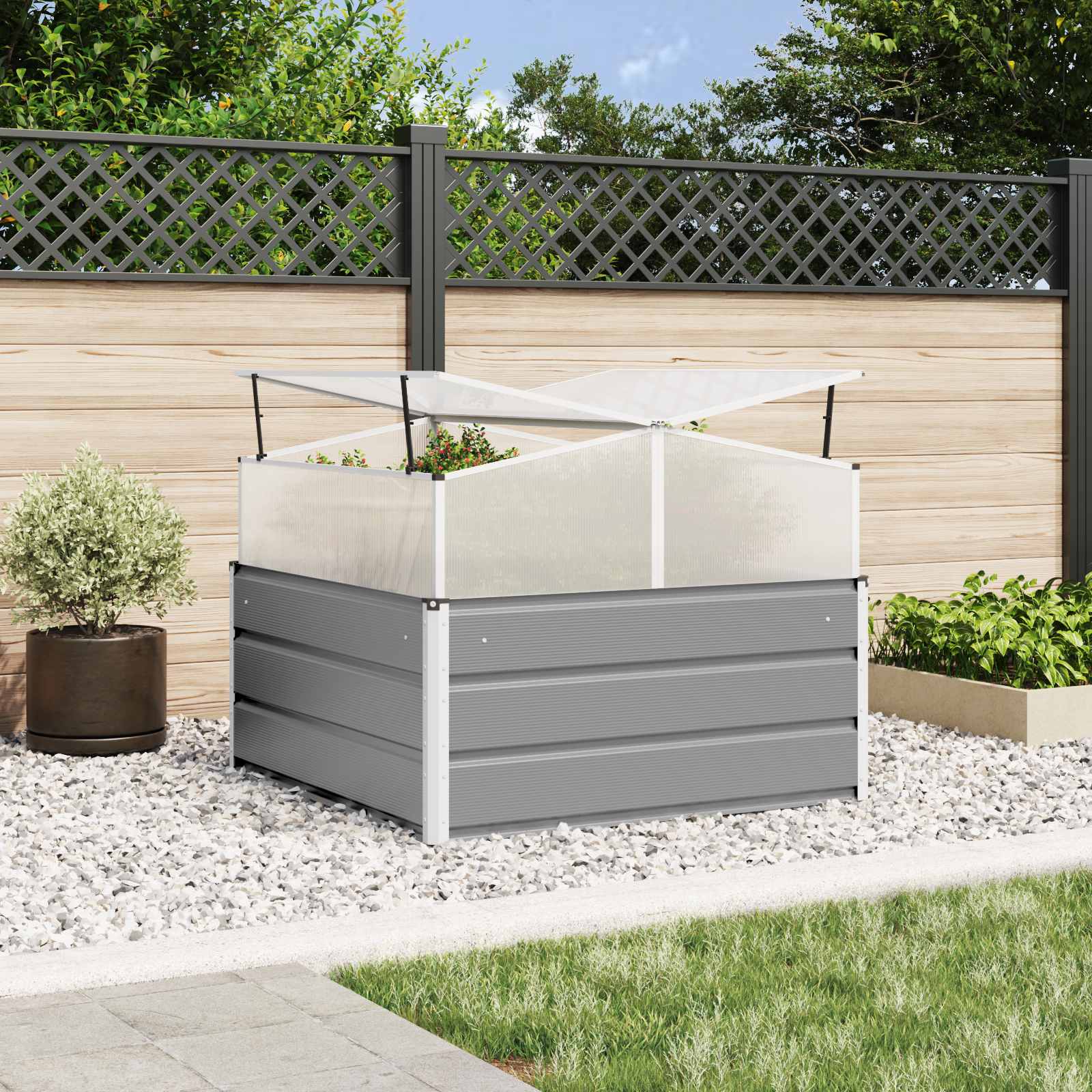 Plantekasse Lysegrå 100 x 100 x 77 cm Galvaniseret stål