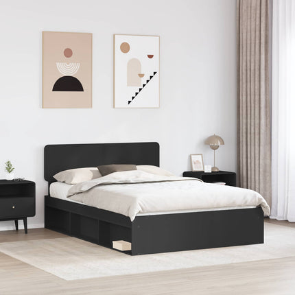 Sengestel med hovedgærde Sort 140 x 200 cm Massiv fyrretræ