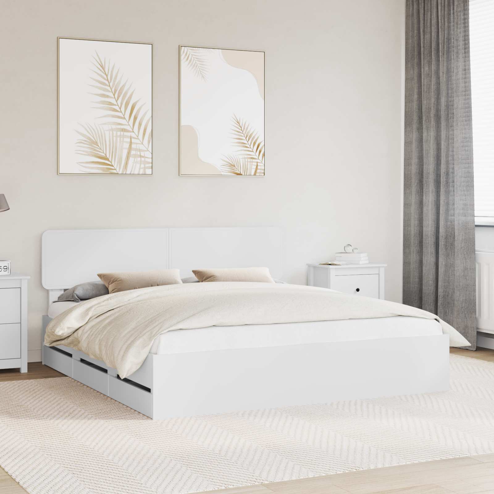 Sengestel med skuffe Hvid 200 x 200 cm Konstrueret træ