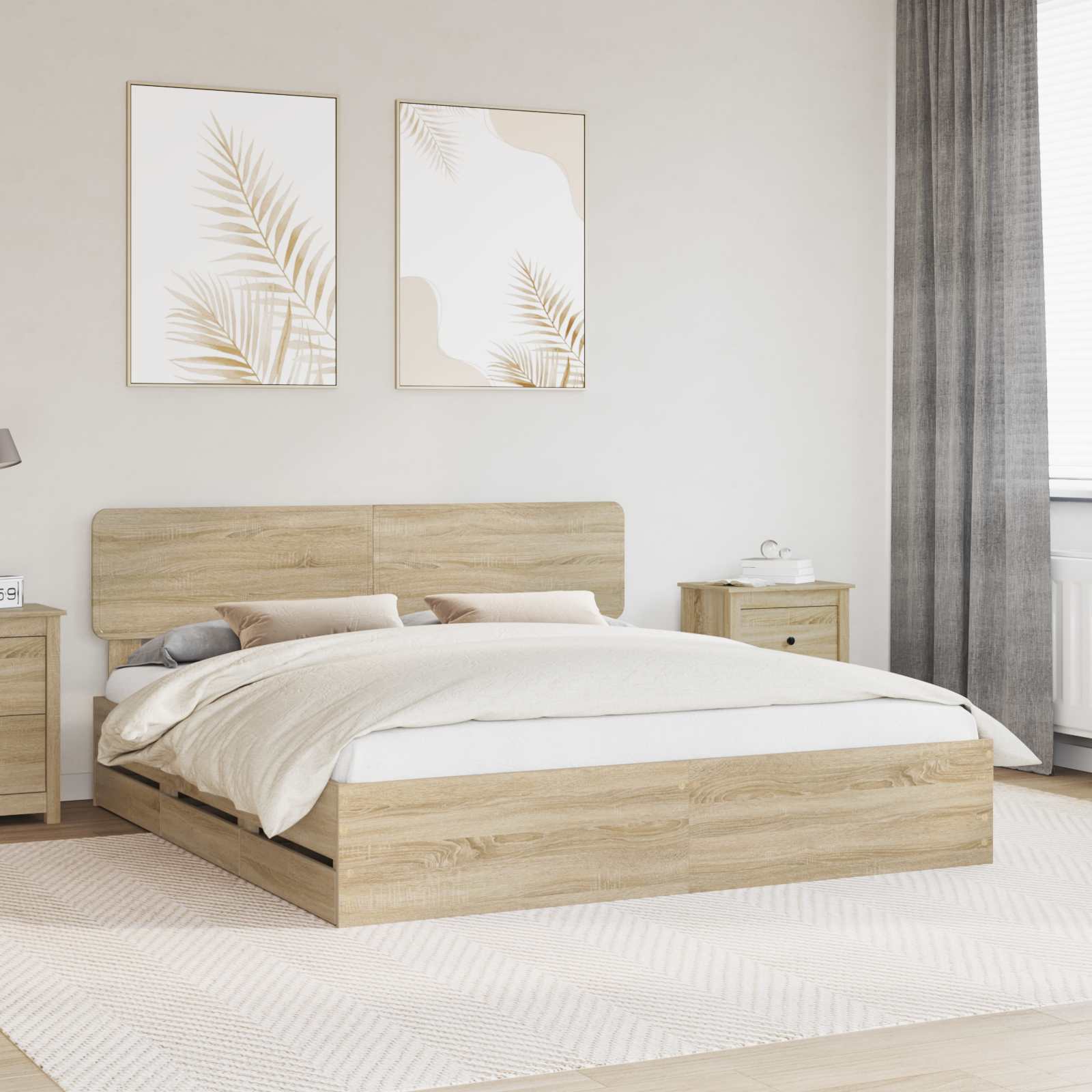Sengestel med skuffe Sonoma eg 200 x 200 cm Konstrueret træ