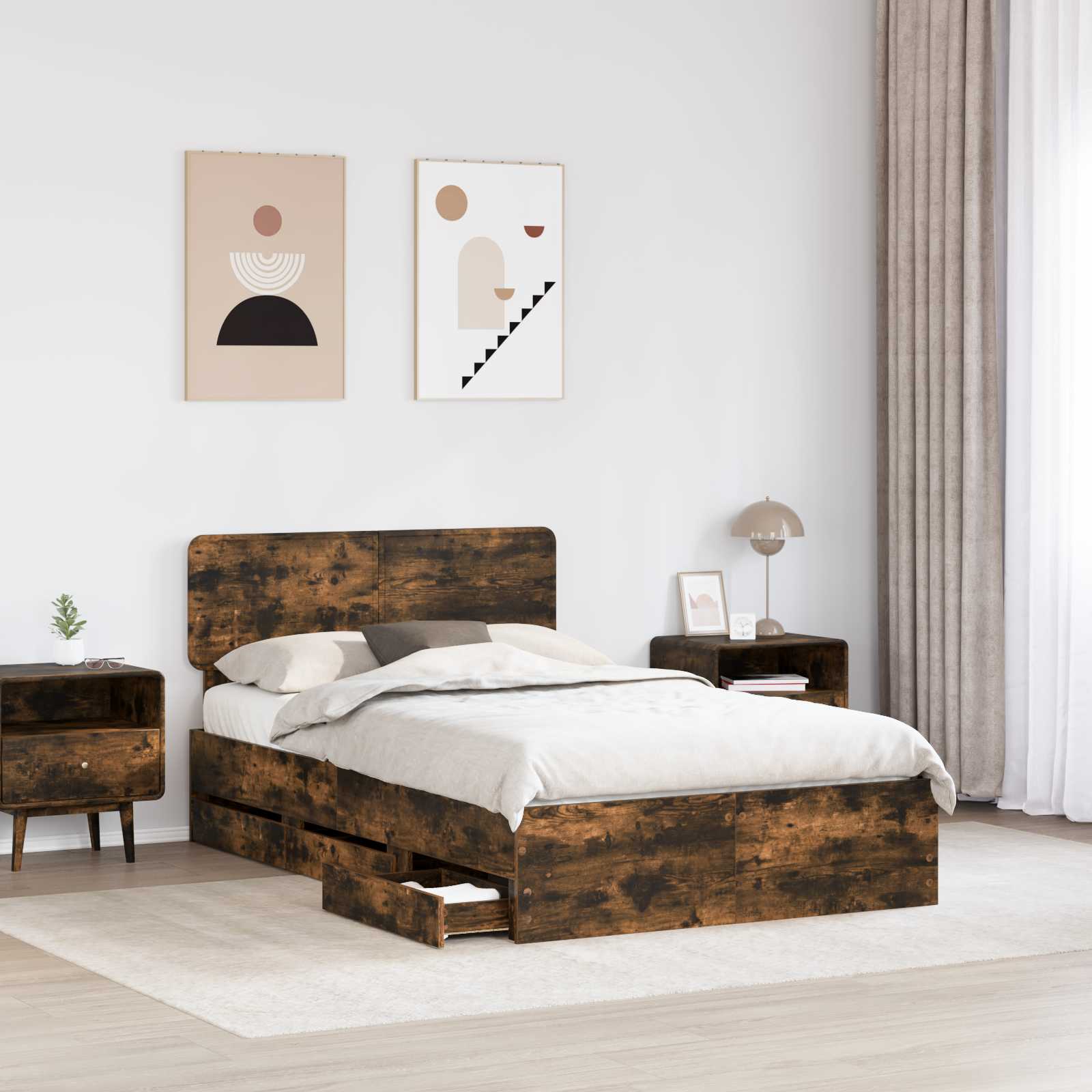 Sengestel med skuffe Røget Eg 120 x 190 cm Konstrueret træ