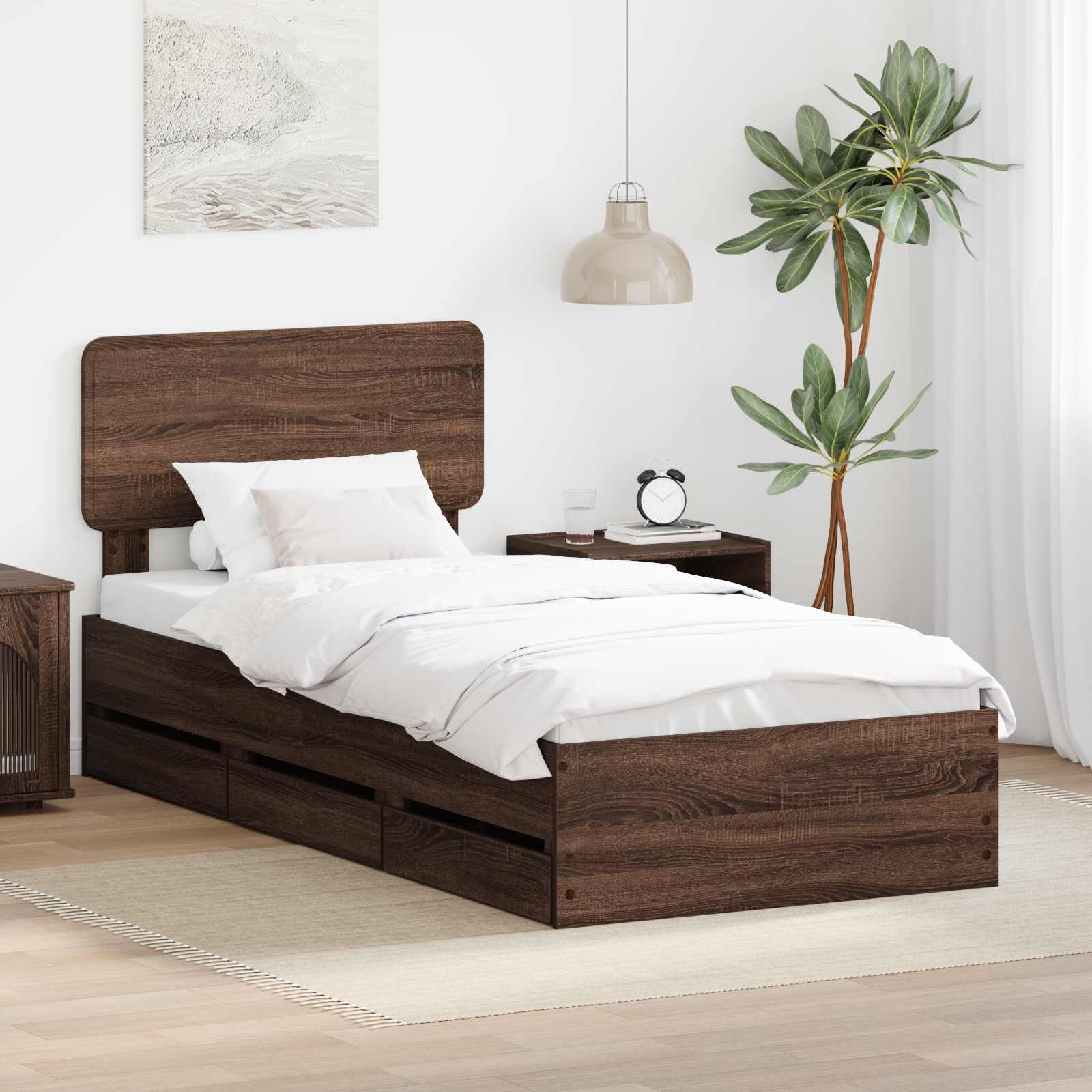 Sengestel med skuffe Brun eg 100 x 200 cm Konstrueret træ