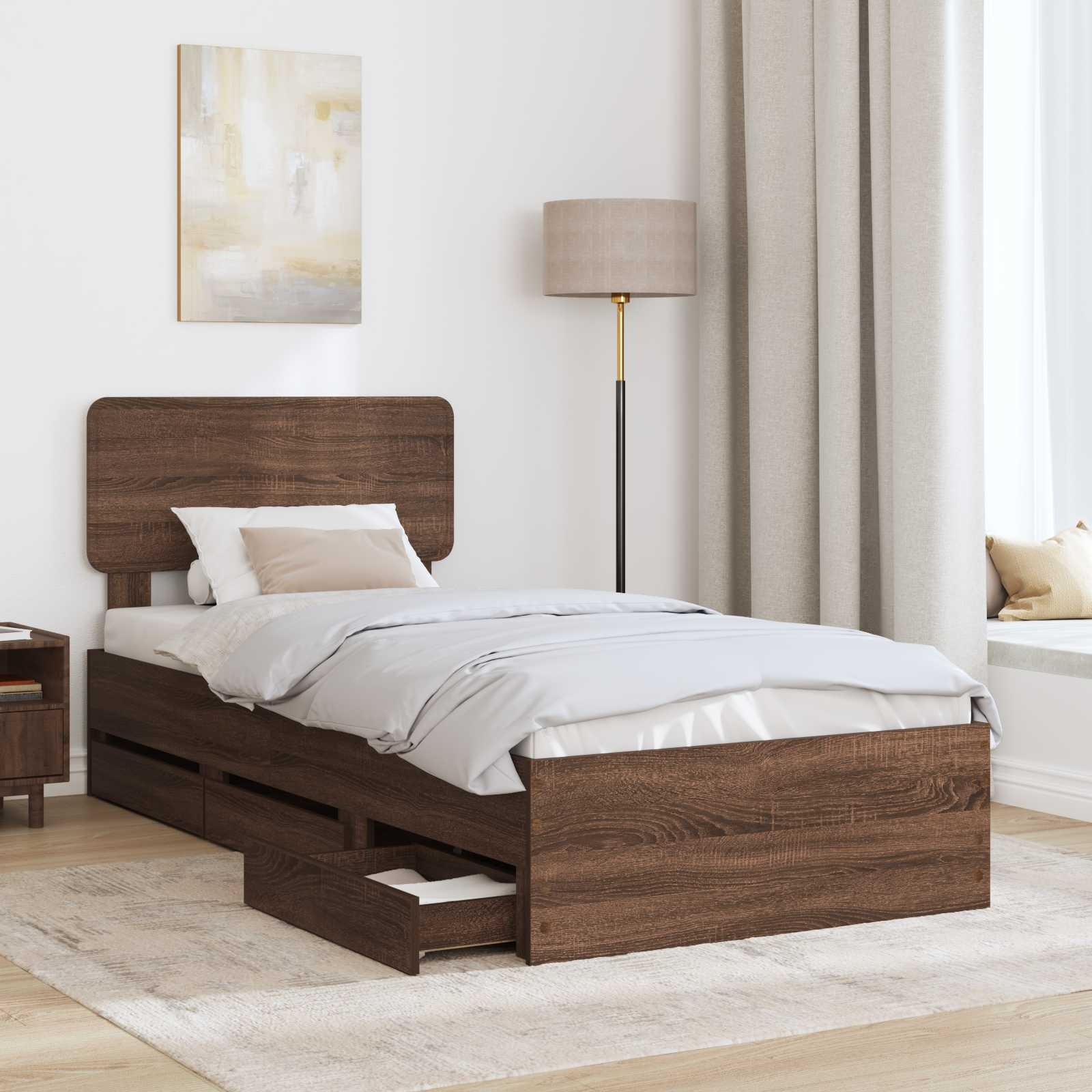 Sengestel med skuffe Brun eg 100 x 200 cm Konstrueret træ