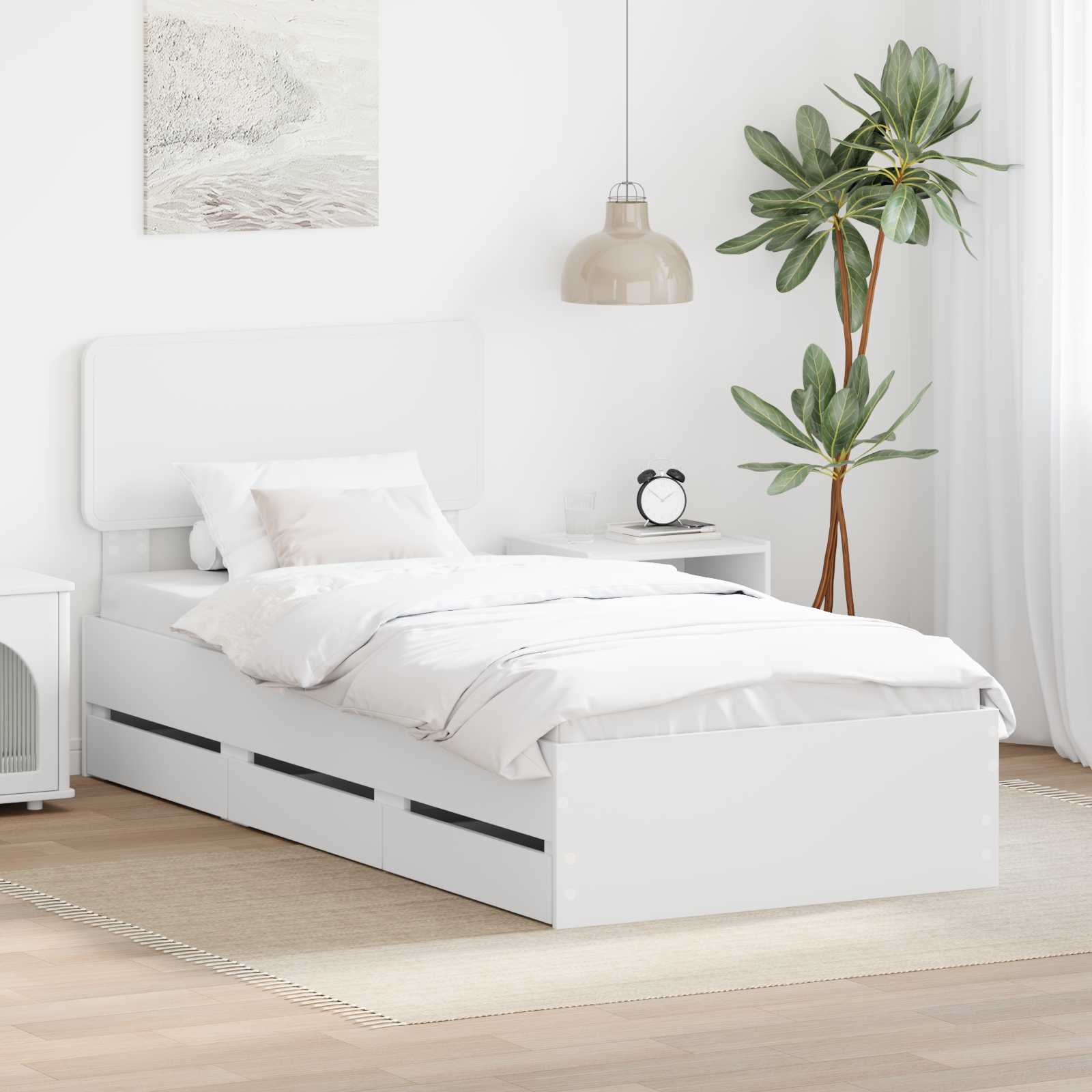 Sengestel med skuffe Hvid 75 x 190 cm Konstrueret træ