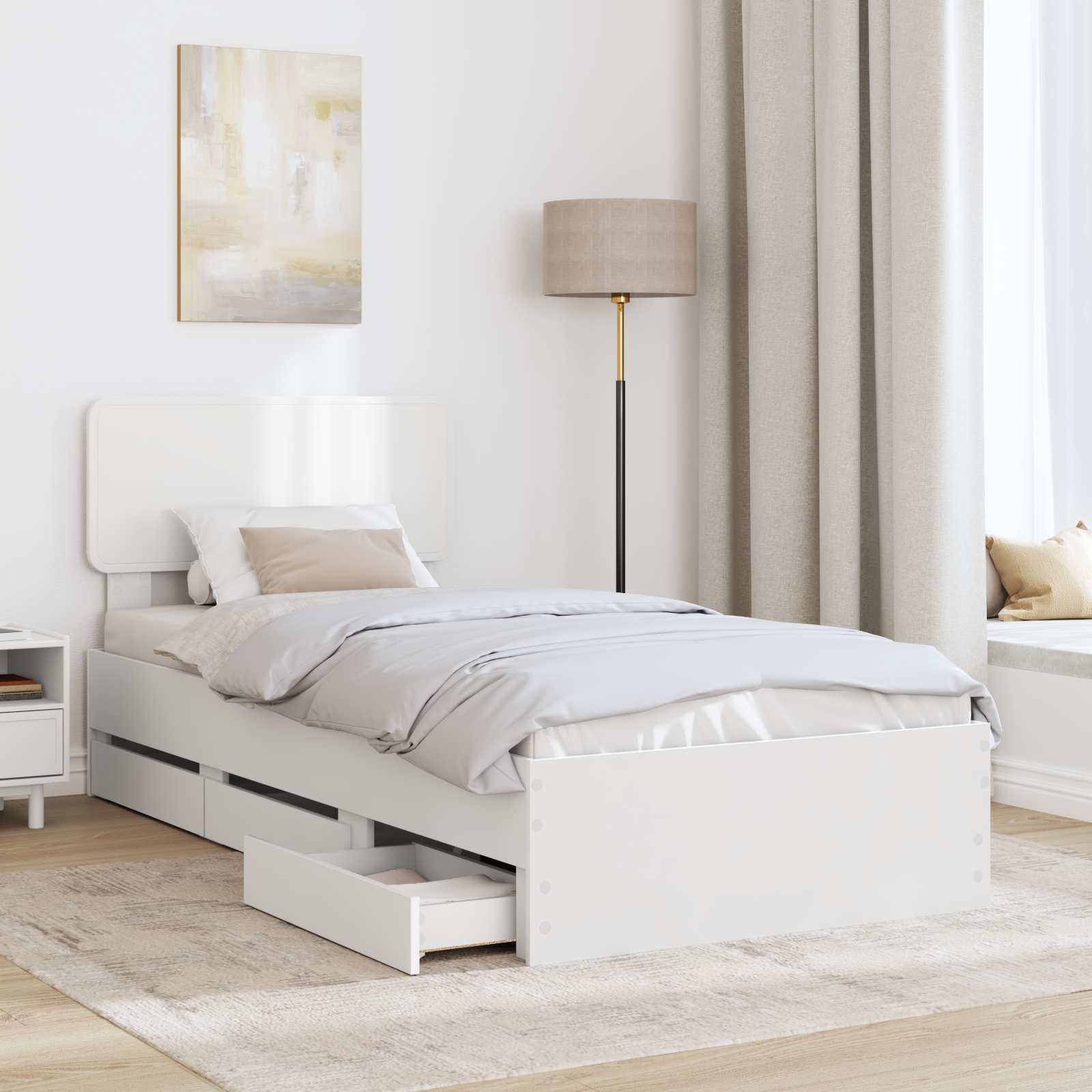 Sengestel med skuffe Hvid 75 x 190 cm Konstrueret træ