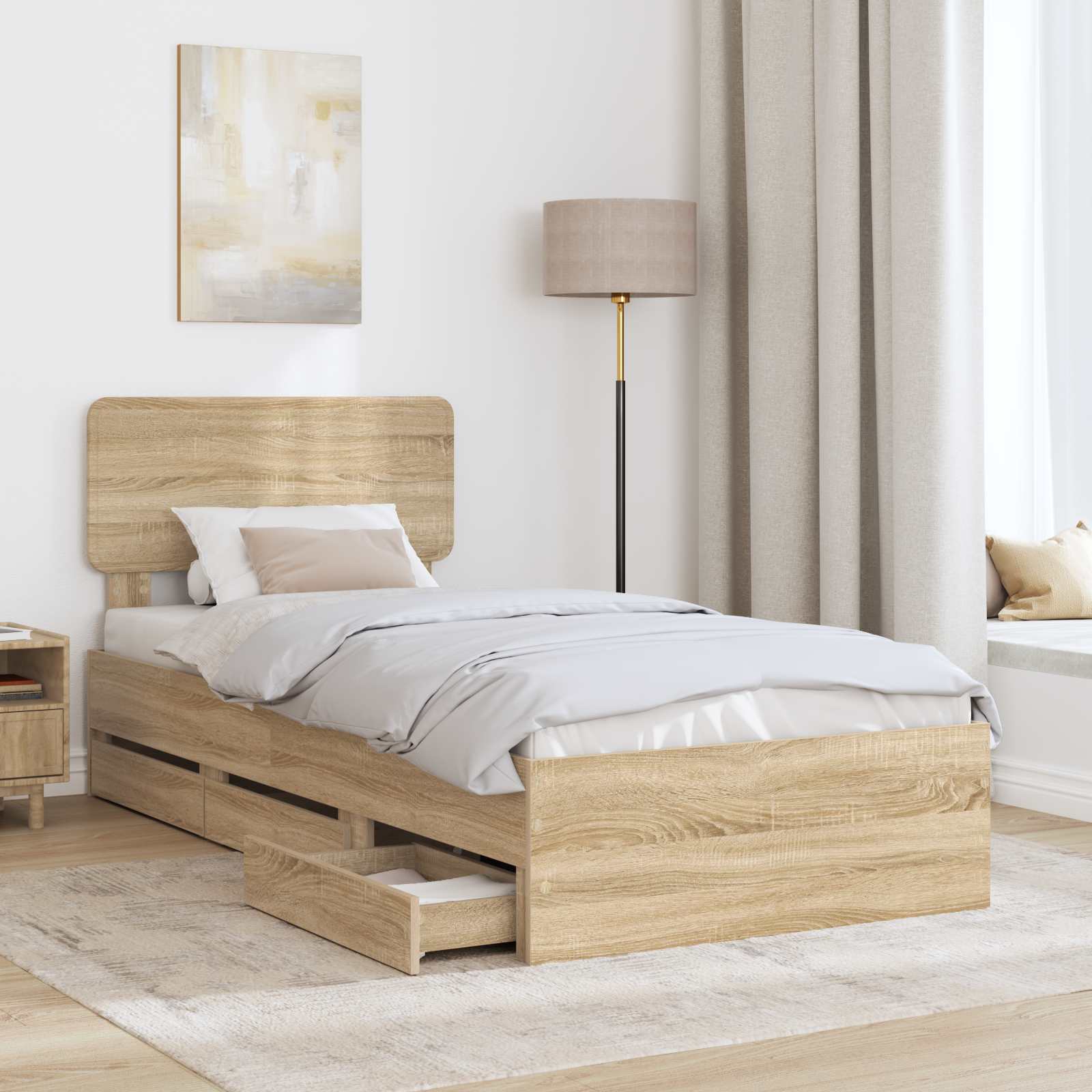 Sengestel med skuffe Sonoma eg 75 x 190 cm Konstrueret træ
