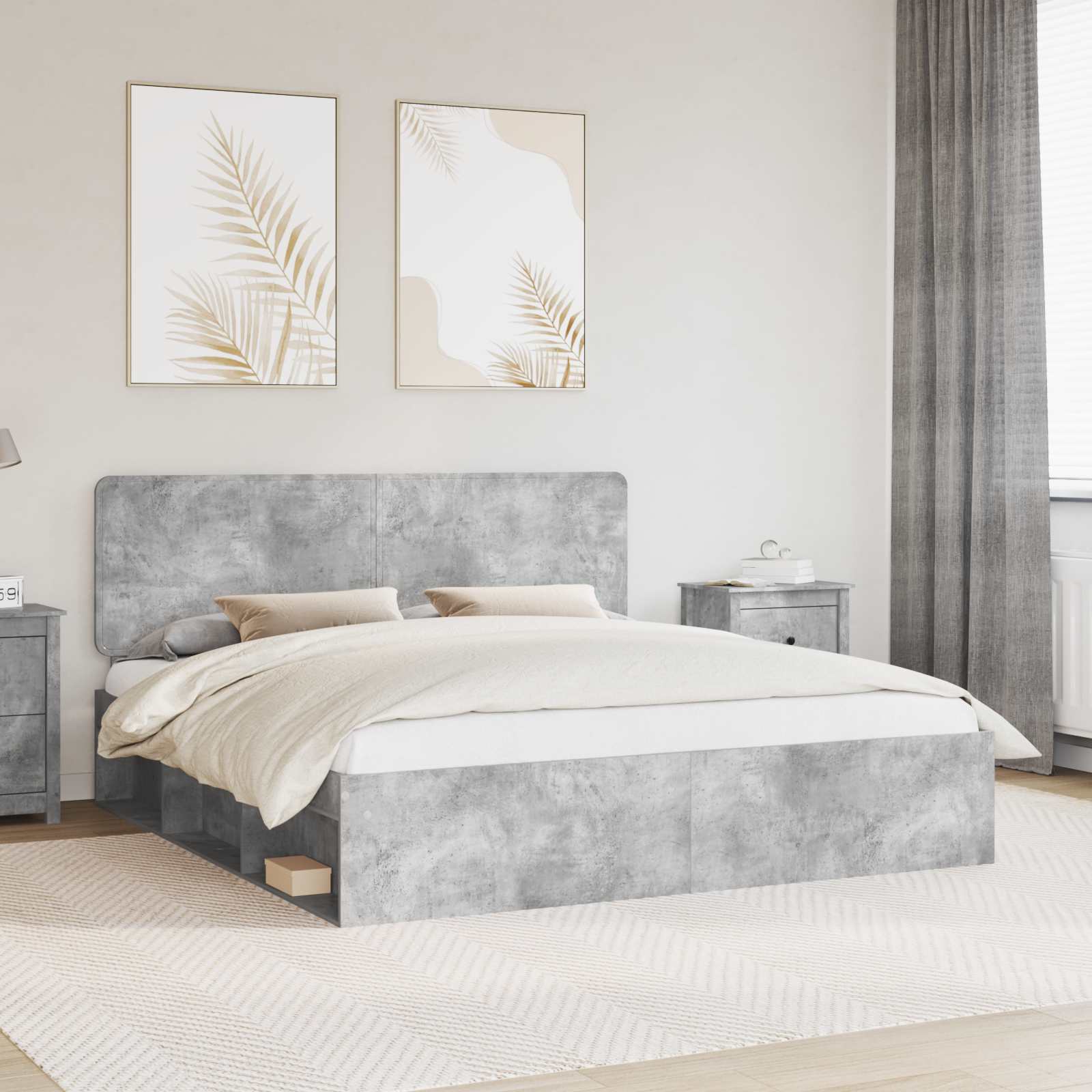 Sengestel med hovedgærde Beton 180 x 200 cm Massiv fyrretræ