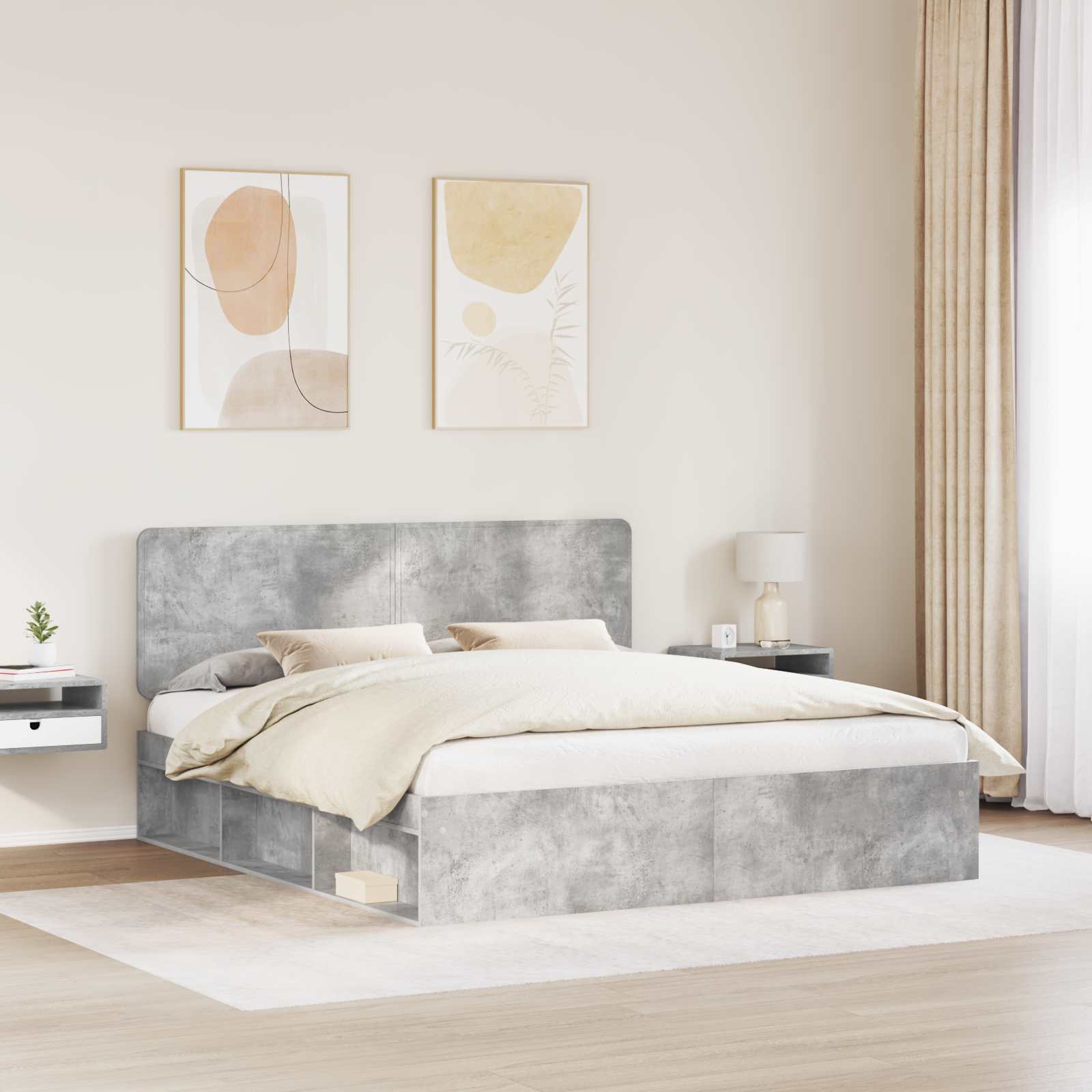 Sengestel med hovedgærde Beton 180 x 200 cm Massiv fyrretræ
