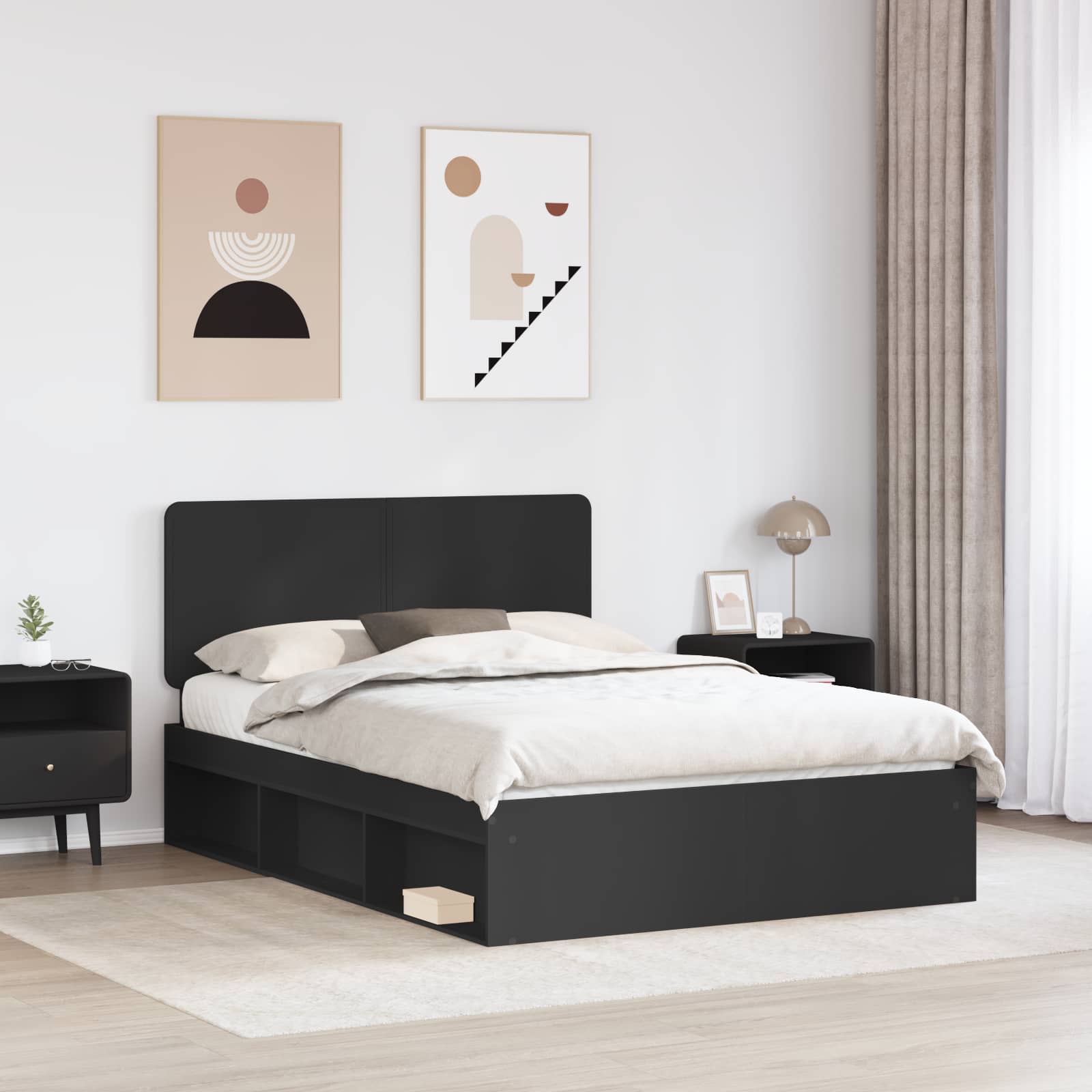 Sengestel med hovedgærde Sort 140 x 200 cm Massiv fyrretræ