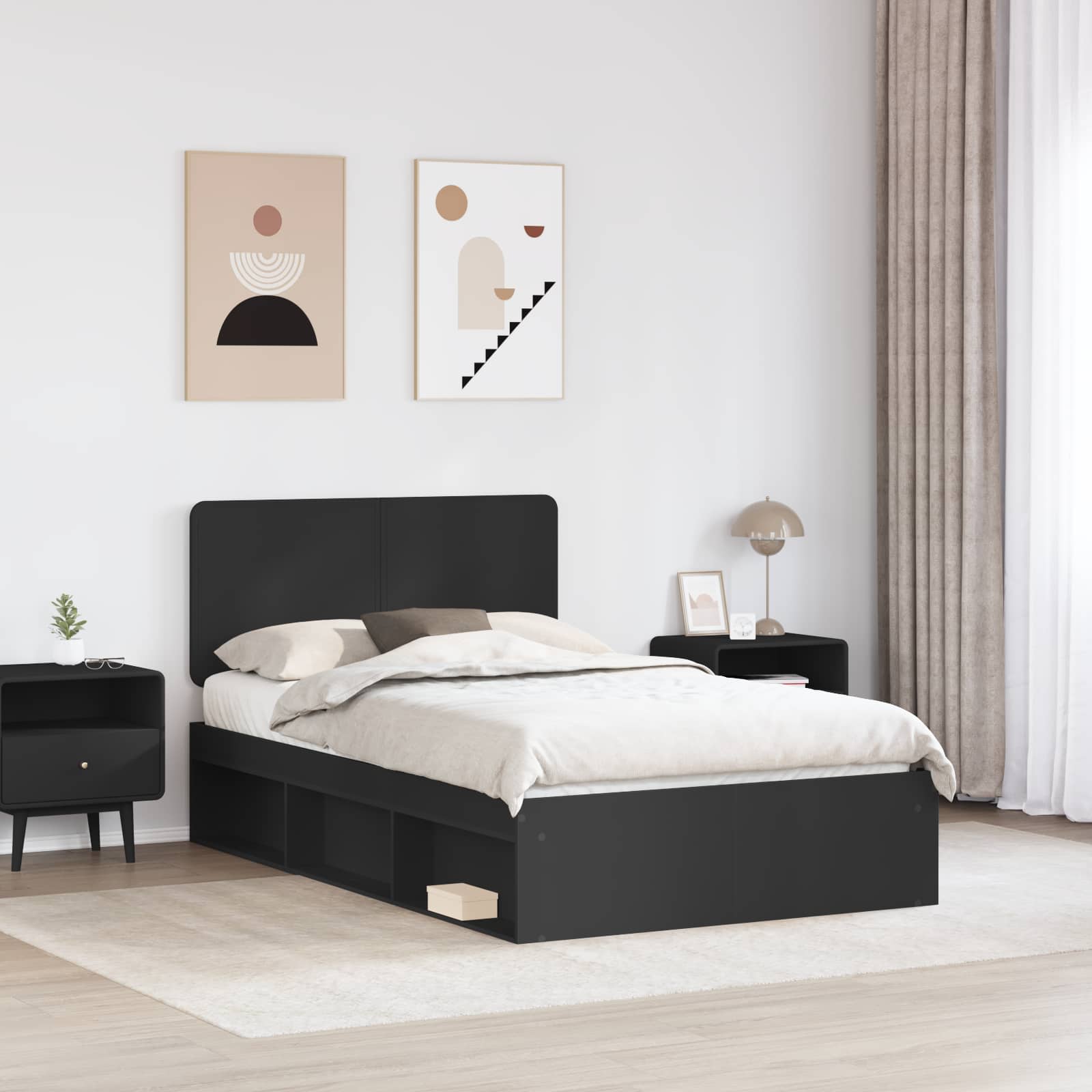 Sengestel med hovedgærde Sort 120 x 200 cm Massiv fyrretræ