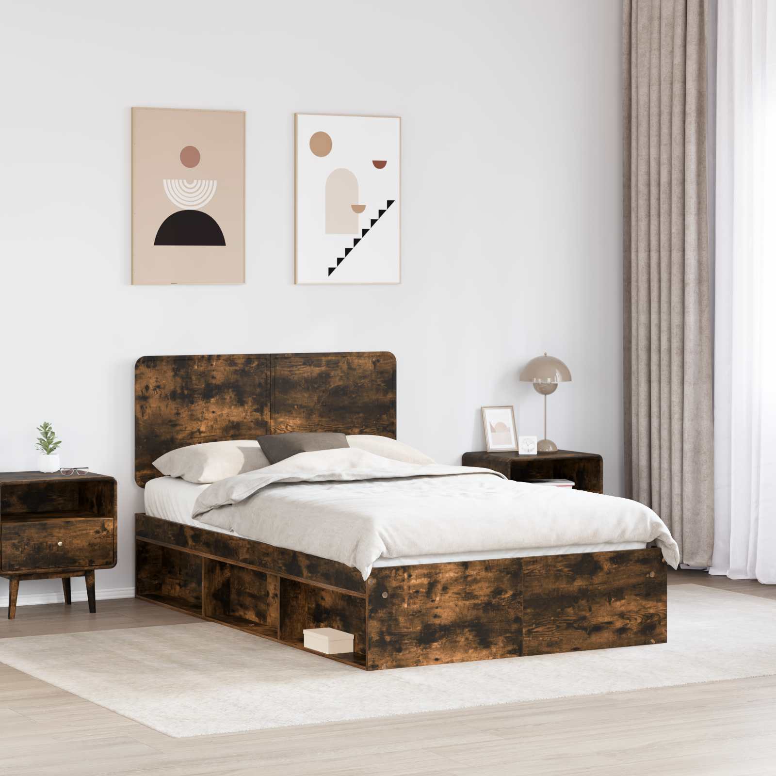 Sengestel med hovedgærde Røget eg 120 x 190 cm Massiv fyrretræ