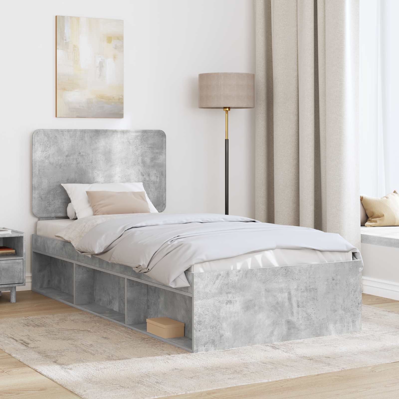 Sengestel med hovedgærde Beton 90 x 200 cm Massiv fyrretræ