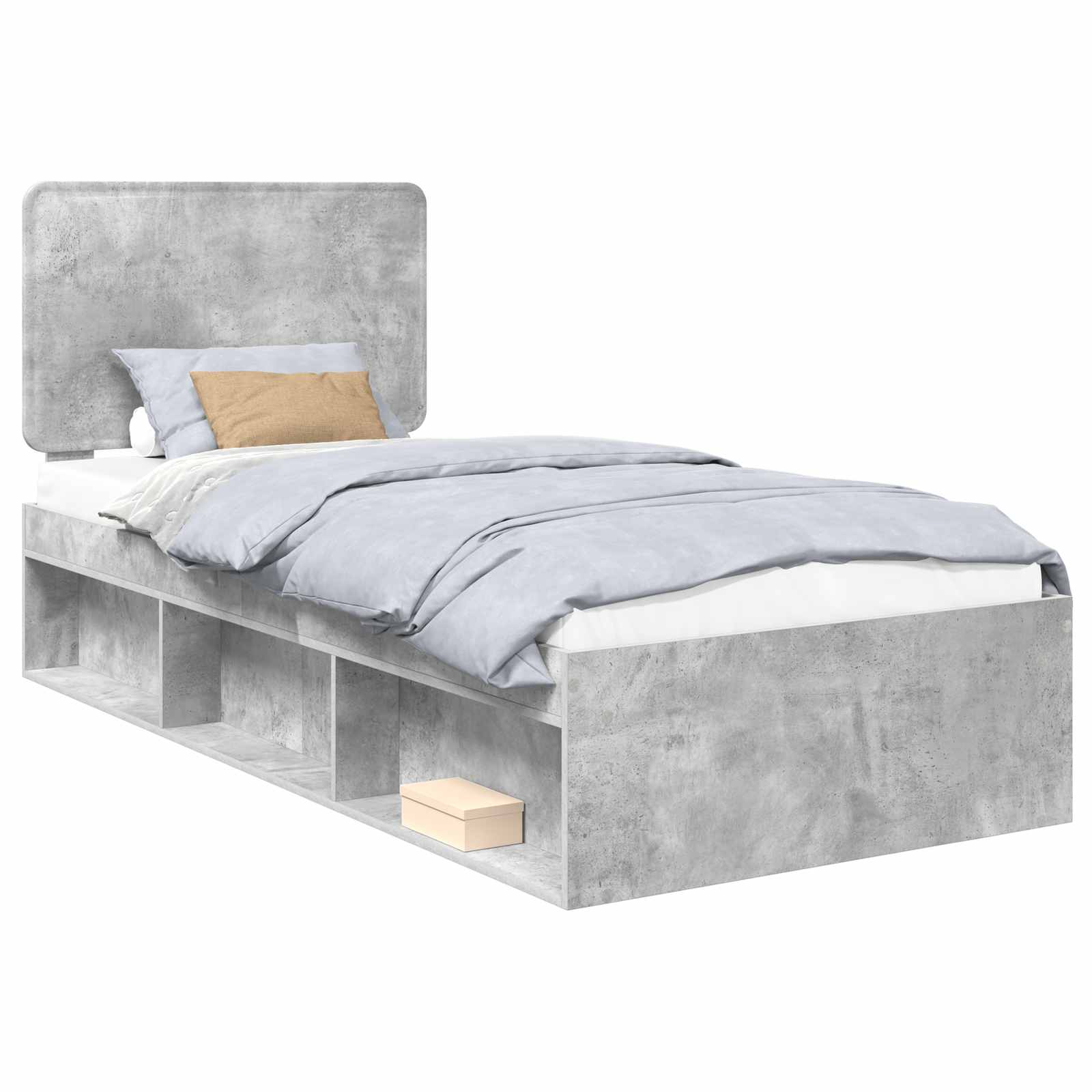 Sengestel med hovedgærde Beton 90 x 200 cm Massiv fyrretræ
