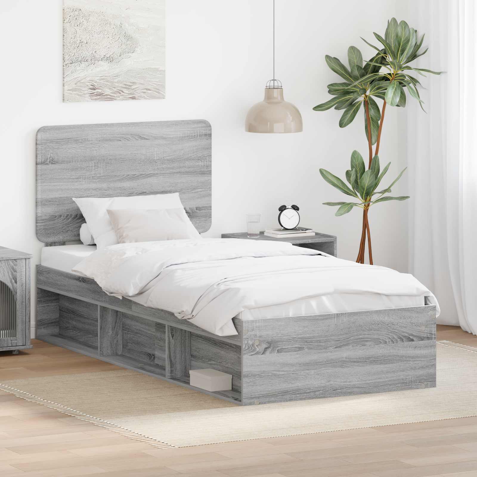 Sengestel med hovedgærde Grå Sonoma 75 x 190 cm Massiv fyrretræ