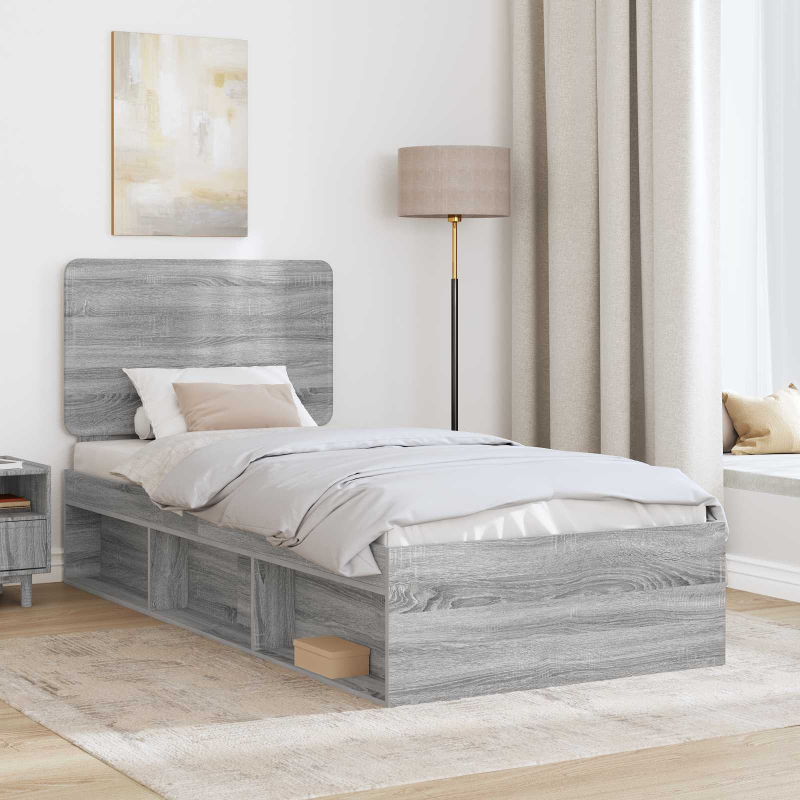 Sengestel med hovedgærde Grå Sonoma 75 x 190 cm Massiv fyrretræ