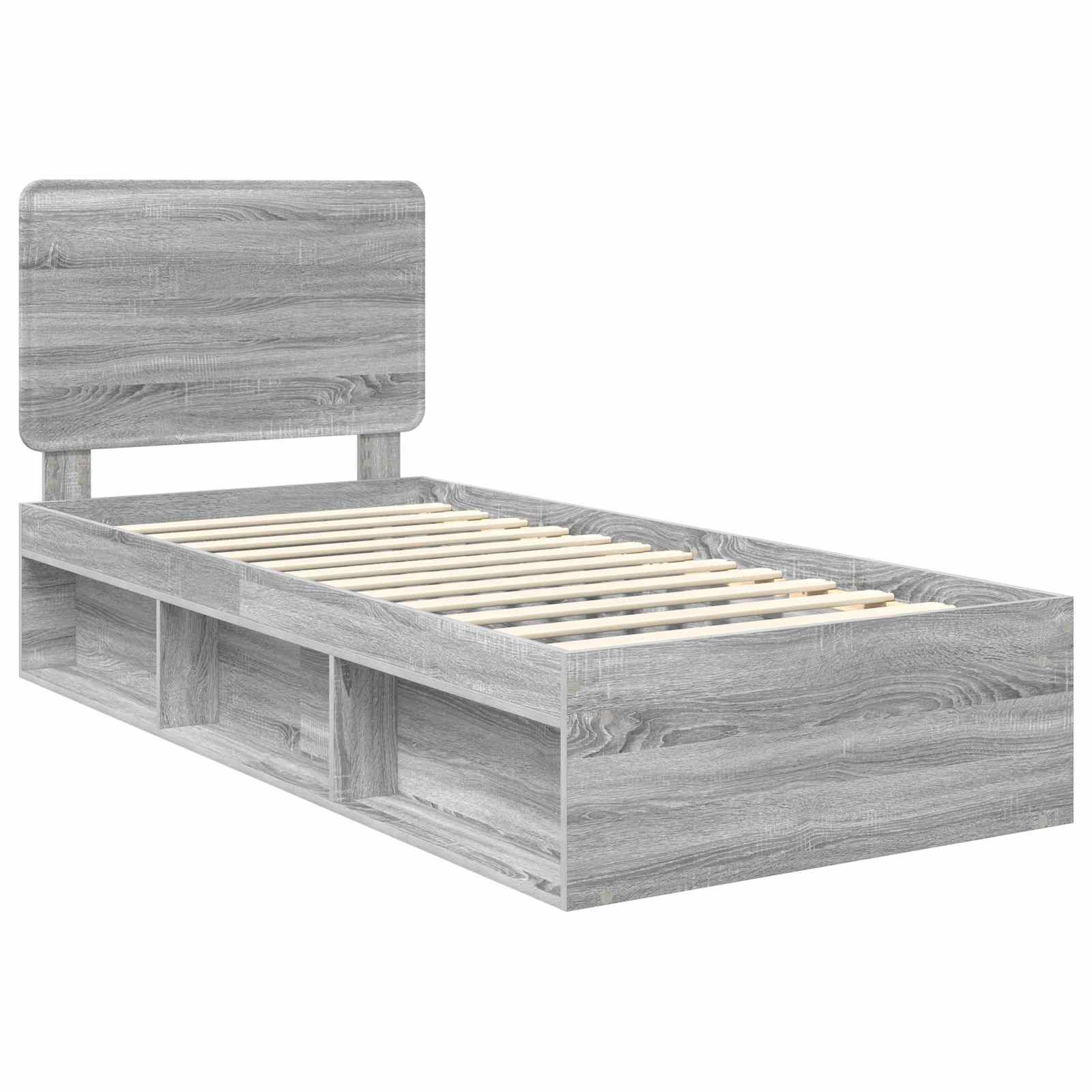 Sengestel med hovedgærde Grå Sonoma 75 x 190 cm Massiv fyrretræ