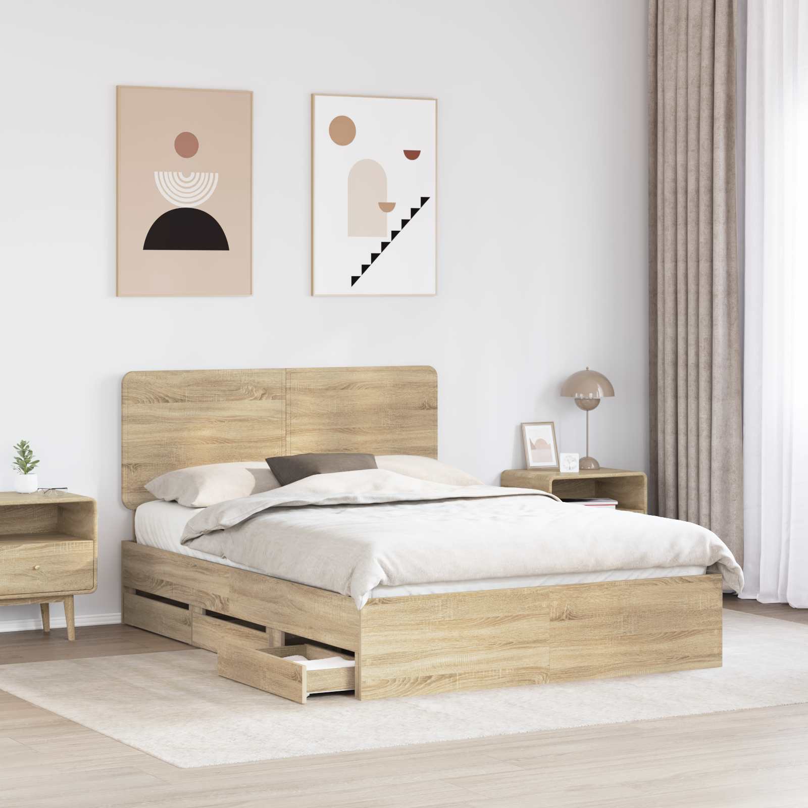 Sengestel med skuffe Sonoma eg 140 x 200 cm Ingeniørtræ
