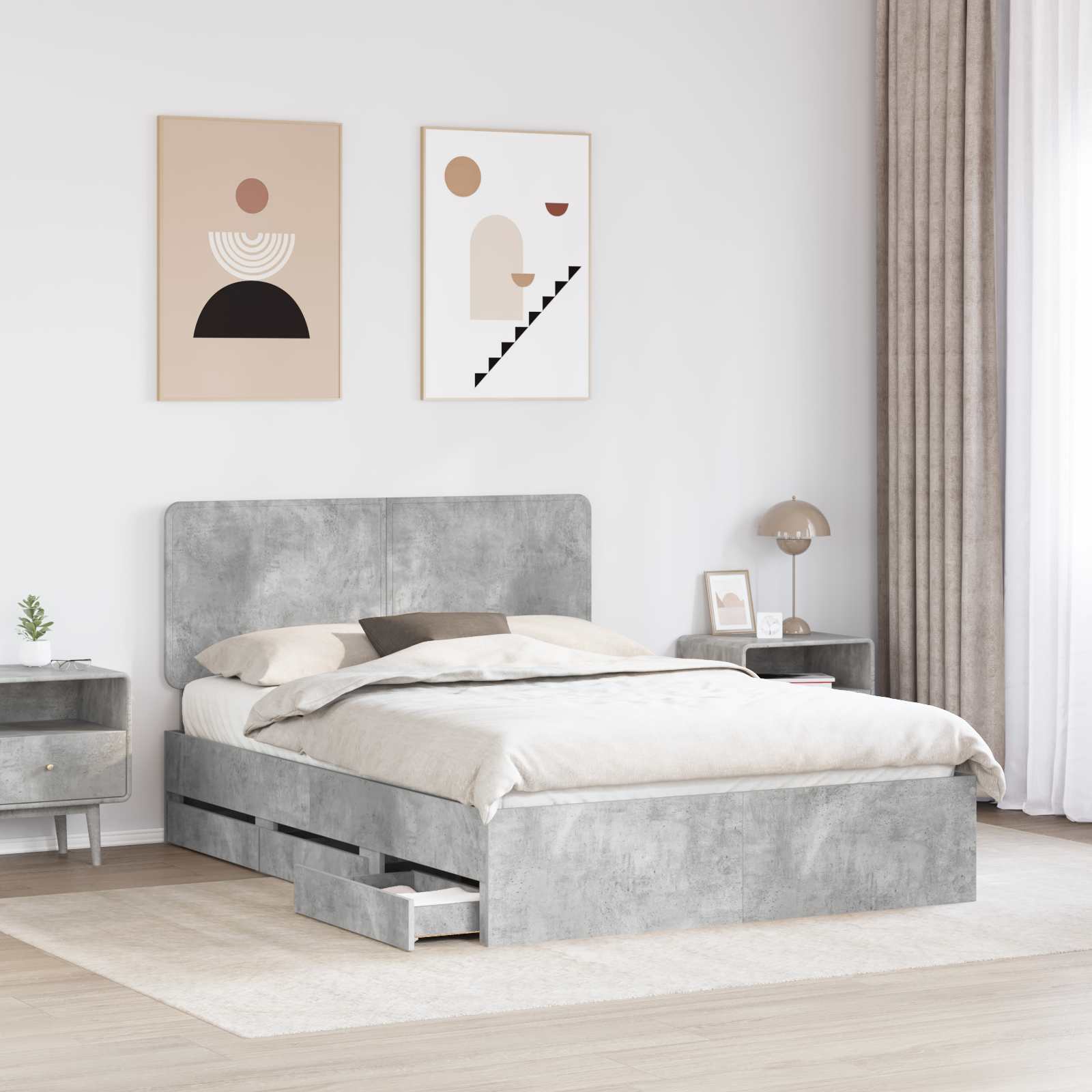 Sengestel med skuffe Beton Grå 140 x 190 cm Ingeniørtræ