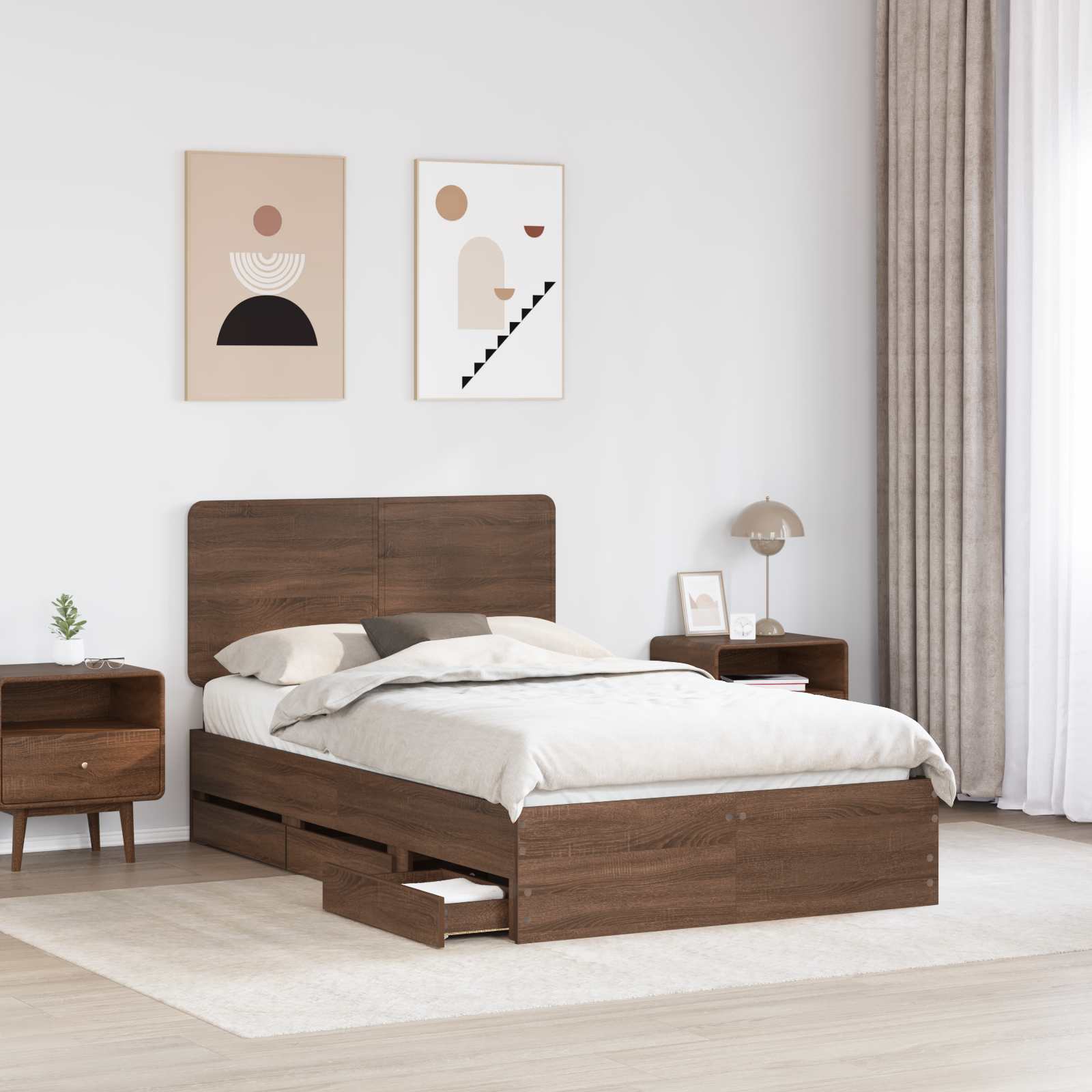 Sengestel med skuffe Brun eg 135 x 190 cm Ingeniørtræ