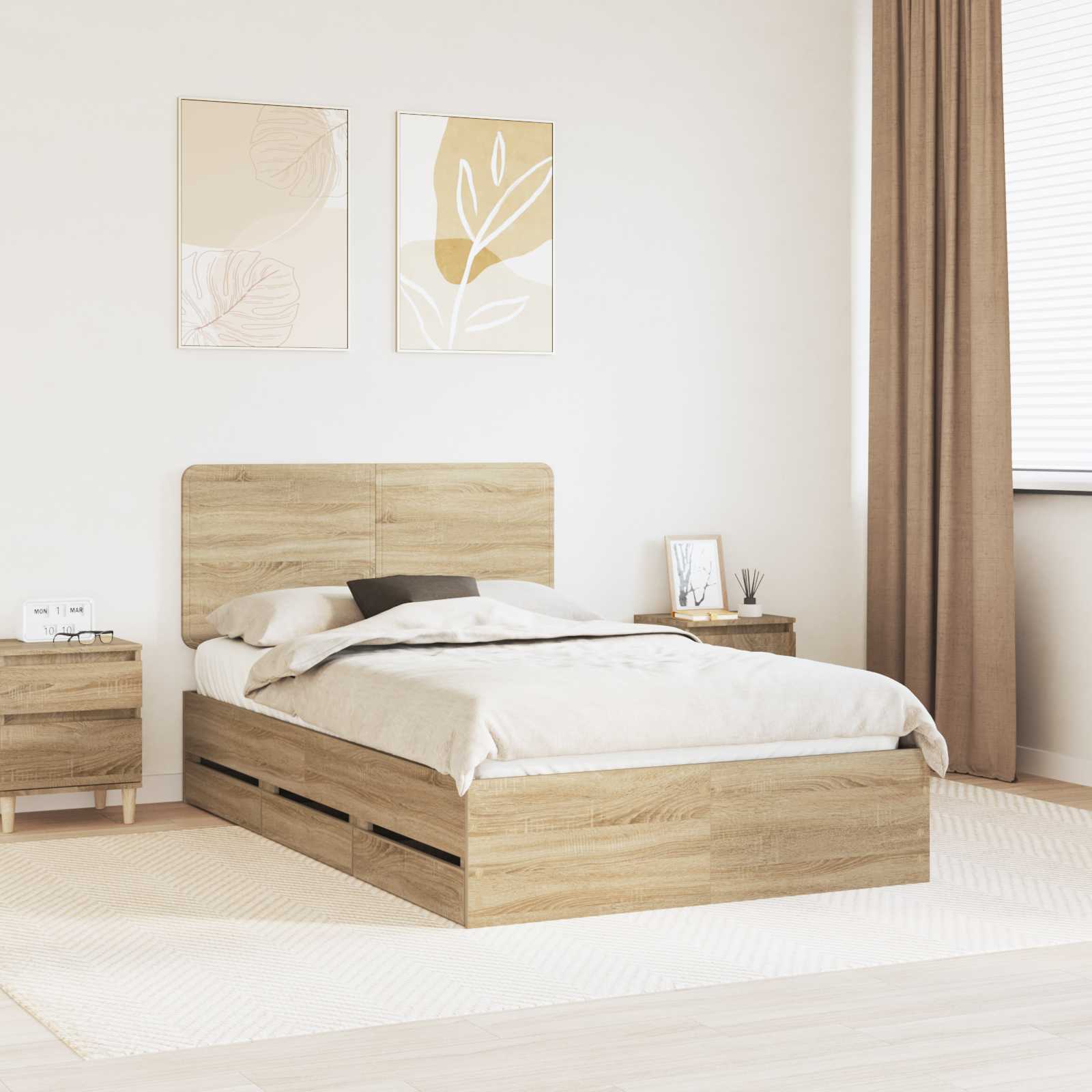 Sengestel med skuffe Sonoma eg 120 x 190 cm Ingeniørtræ