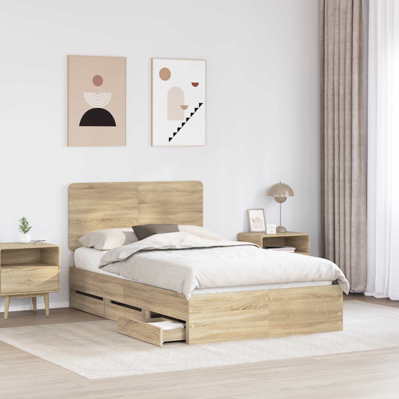 Sengestel med skuffe Sonoma eg 120 x 190 cm Ingeniørtræ
