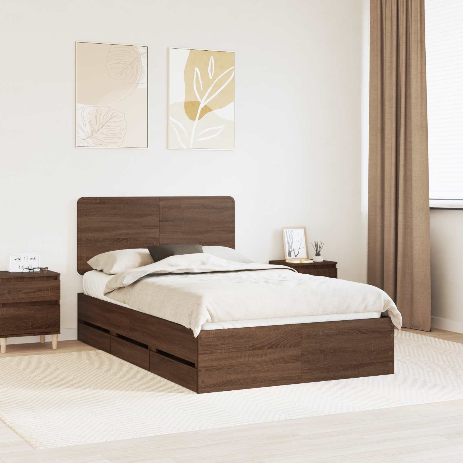Sengestel med skuffe Brun eg 120 x 190 cm Ingeniørtræ