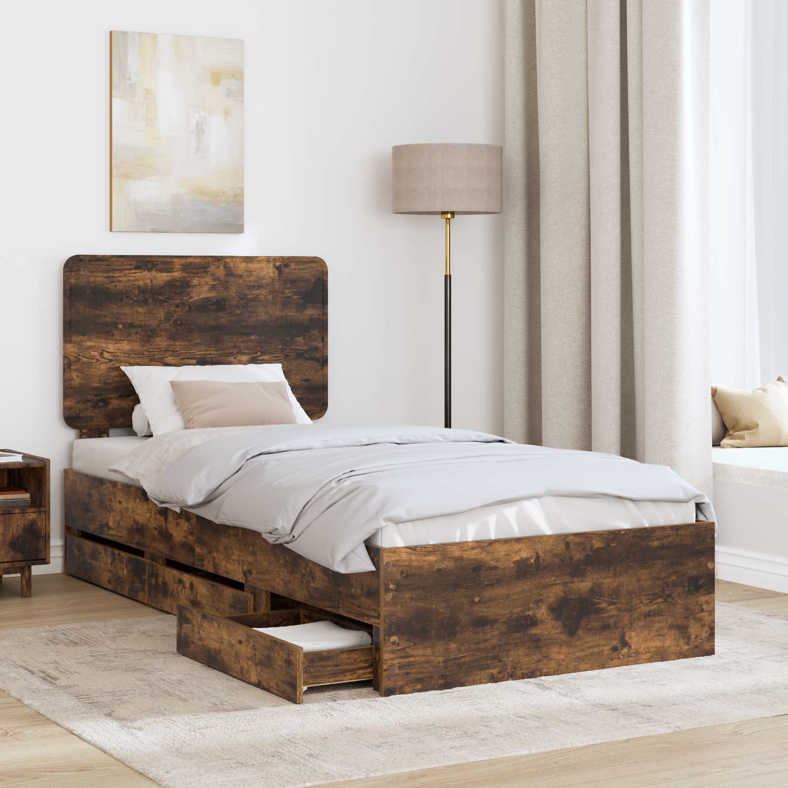 Sengestel med skuffe Røget eg 100 x 200 cm Ingeniørtræ