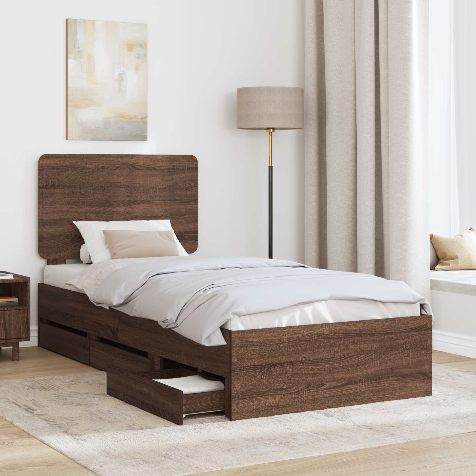 Sengestel med skuffe Brun eg 100 x 200 cm Ingeniørtræ
