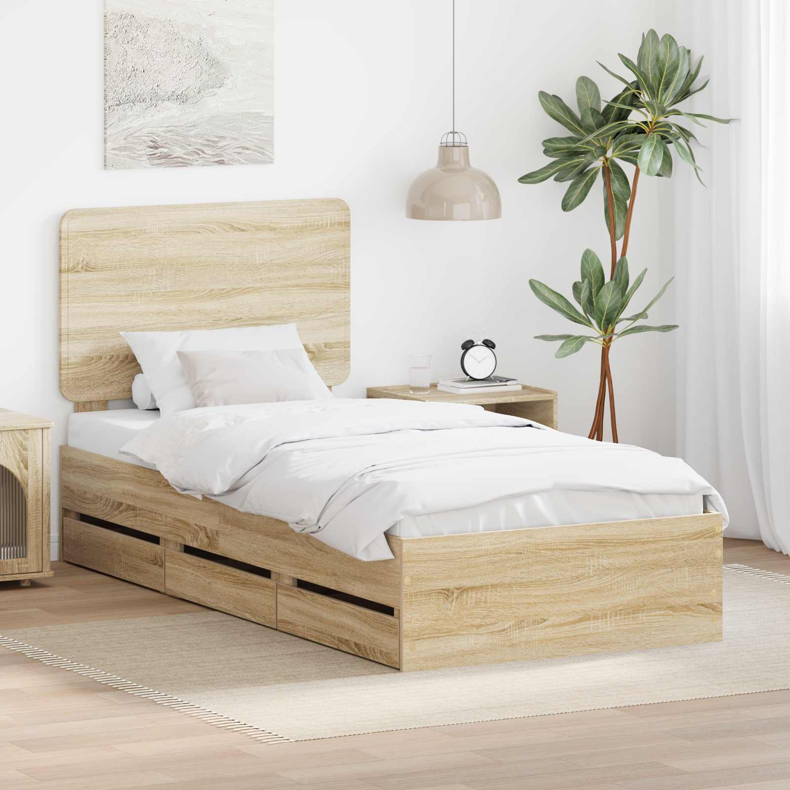 Sengestel med skuffe Sonoma eg 75 x 190 cm Ingeniørtræ