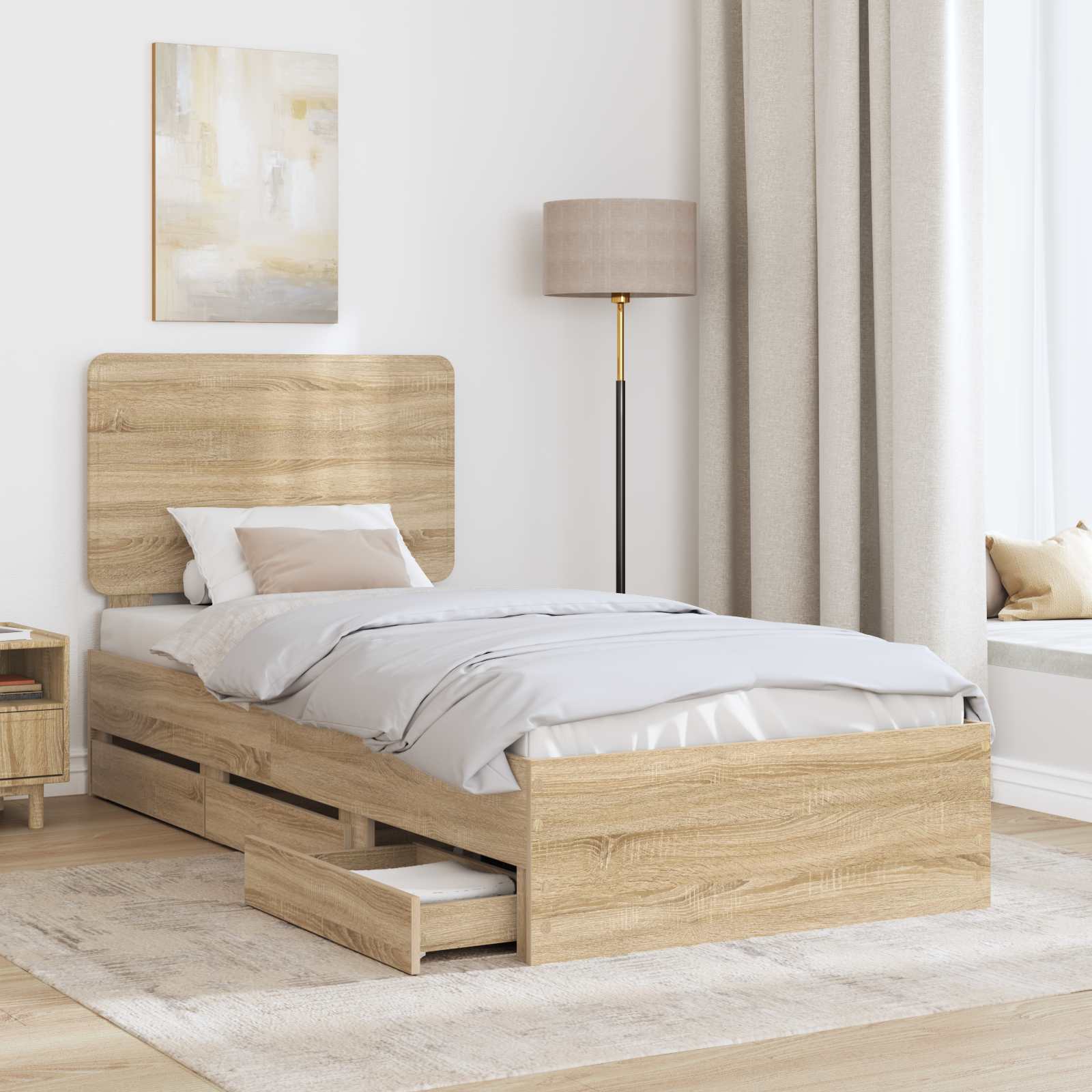 Sengestel med skuffe Sonoma eg 75 x 190 cm Ingeniørtræ